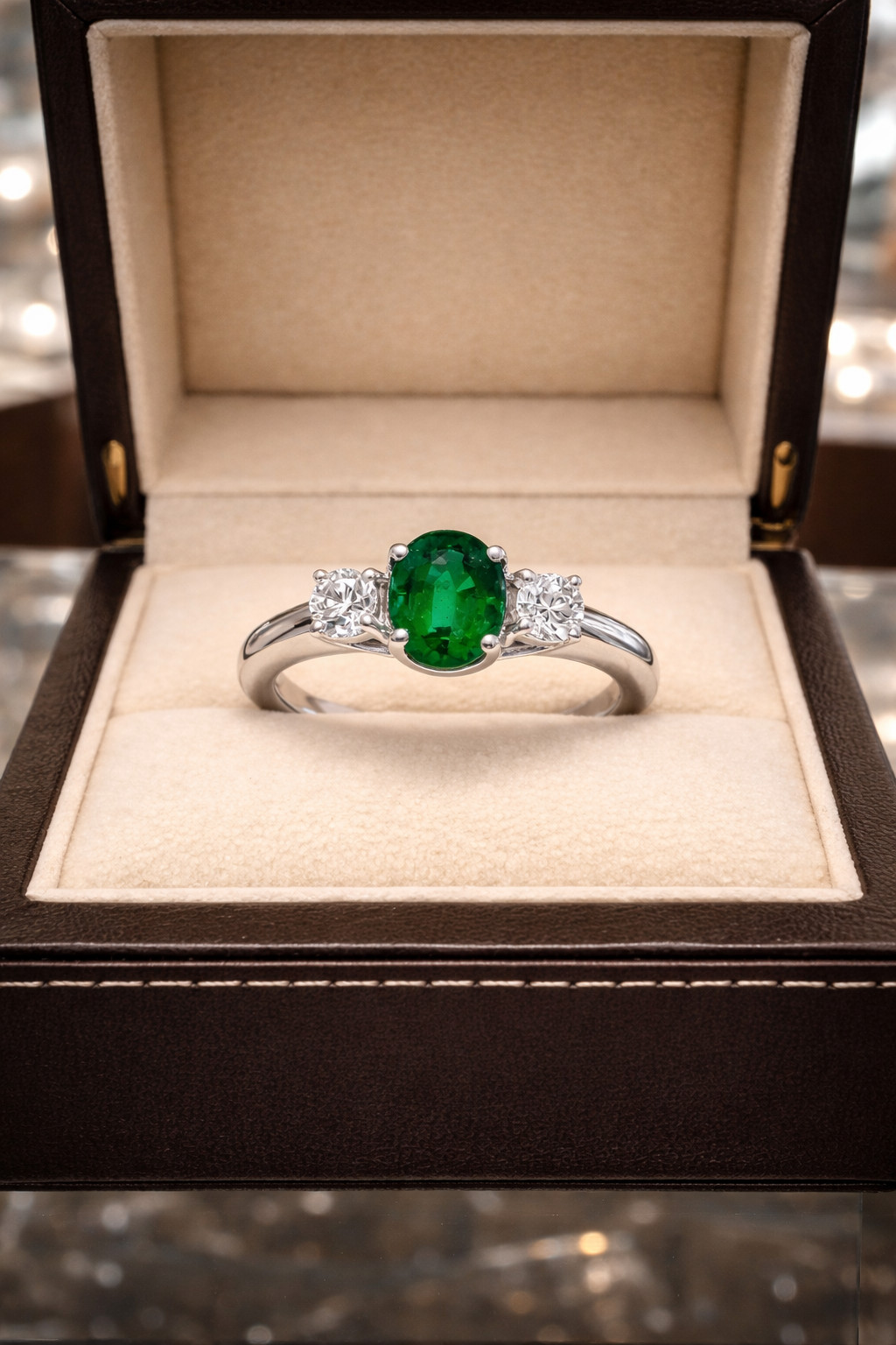 1.60 Ct Natural Emerald Diamond Engagement Ring 14K White Gold Oval Cut Size 8