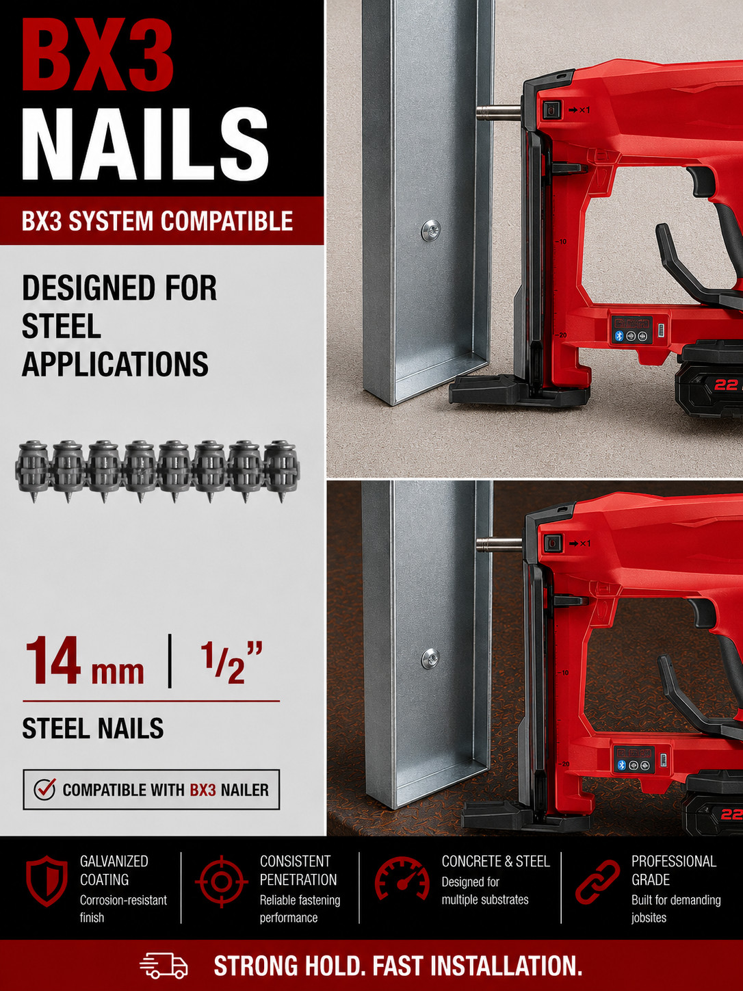 ½″  HILTI BX3 Steel Nails Compatible -Steel Fasteners-HILTI NAILER-FREE DELIVERY