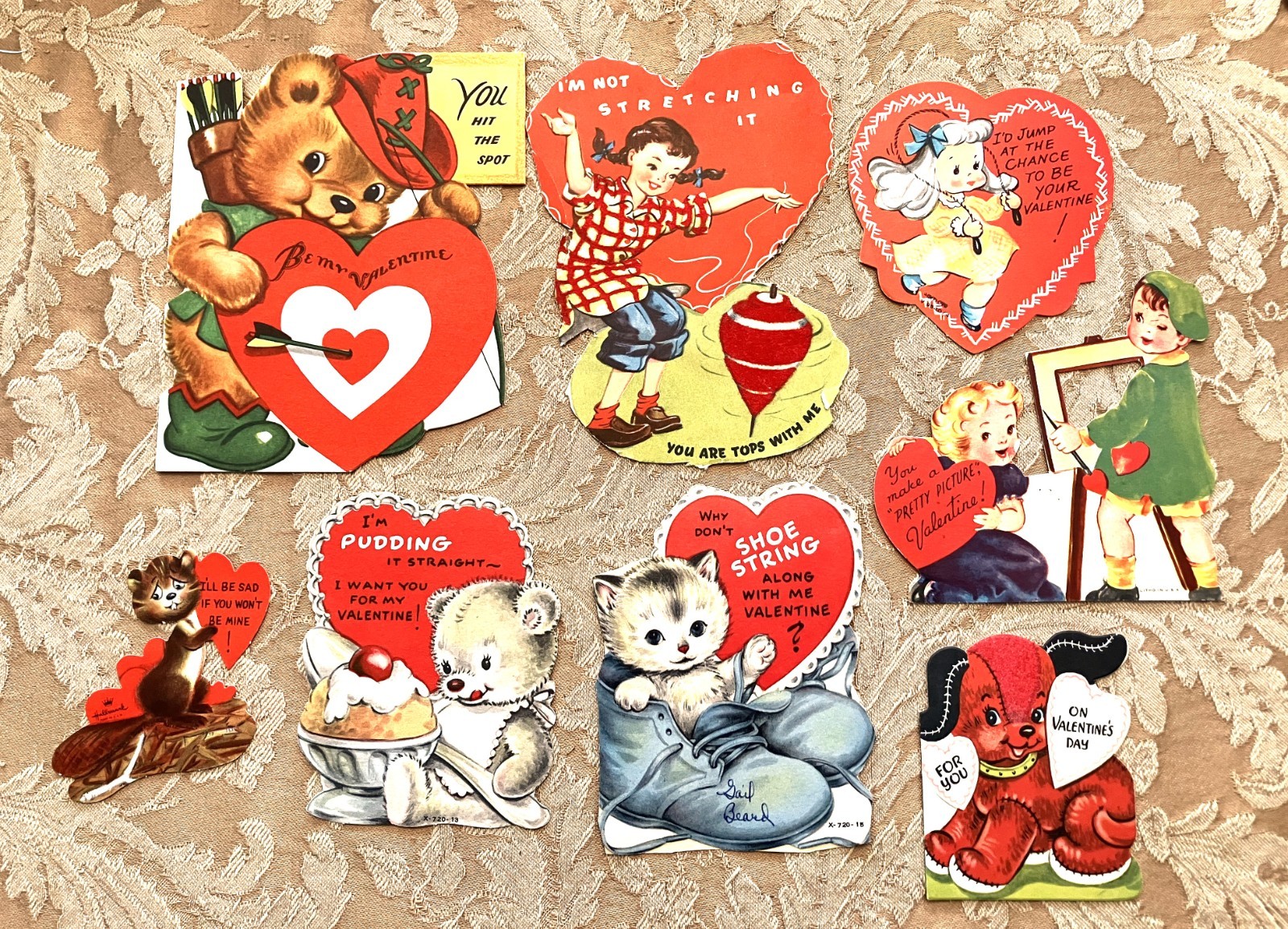 Darling Lot of 8 Vintage 50s Die-Cut Valentine Cards