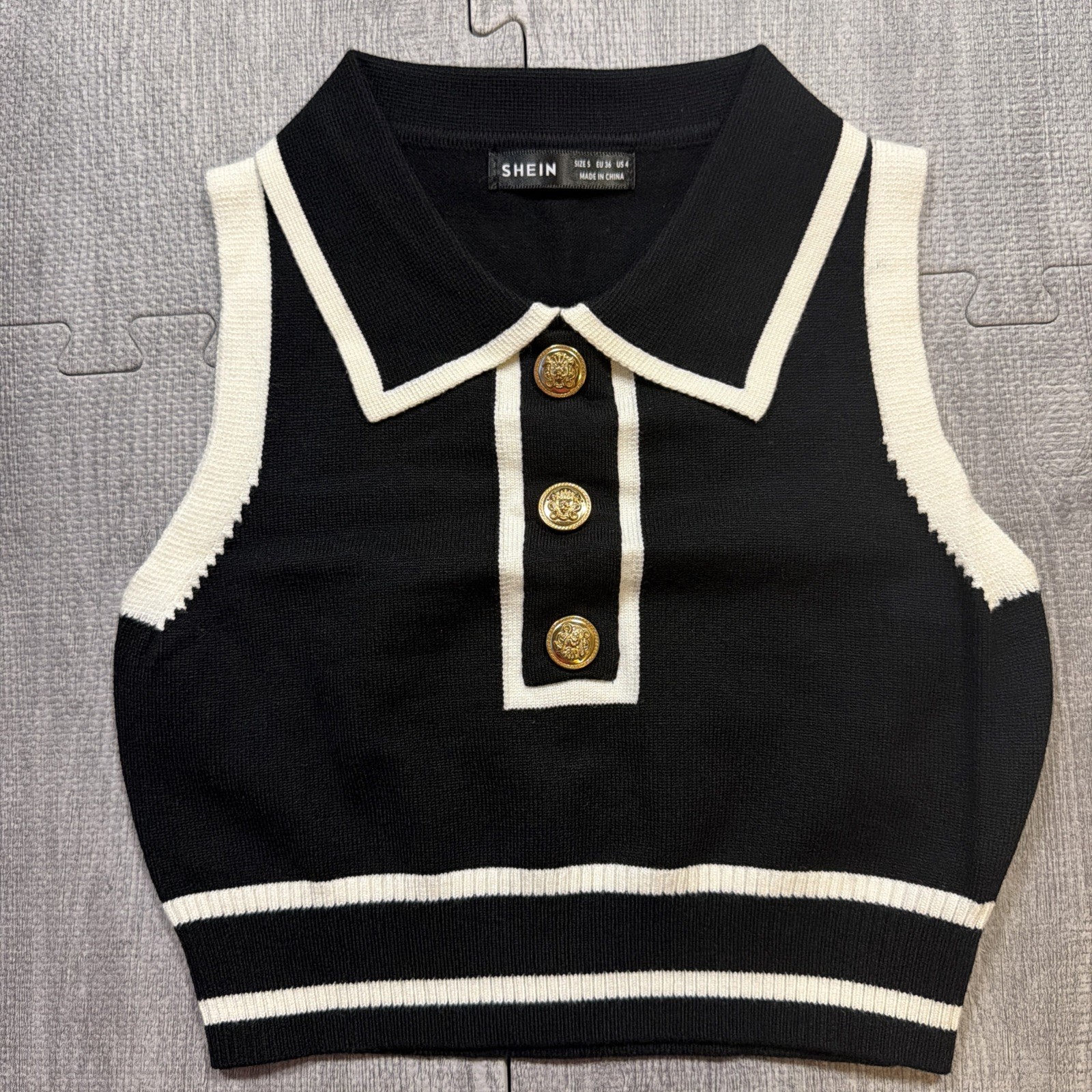 SHEIN Womens Sleeveless Collared Tank Top Sz S Black Faux Button NWOT SHEIN Womens Sleeveless Collared Tank Top Sz S Black Faux Button NWOT