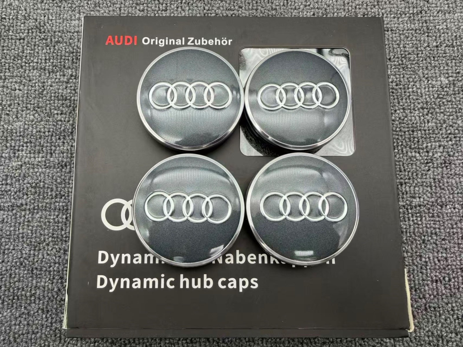 Audi Grey Dynamic Alloy Wheel Floating Centre Cap 61mm Hub Cap Set A3 A4 A5 Q5