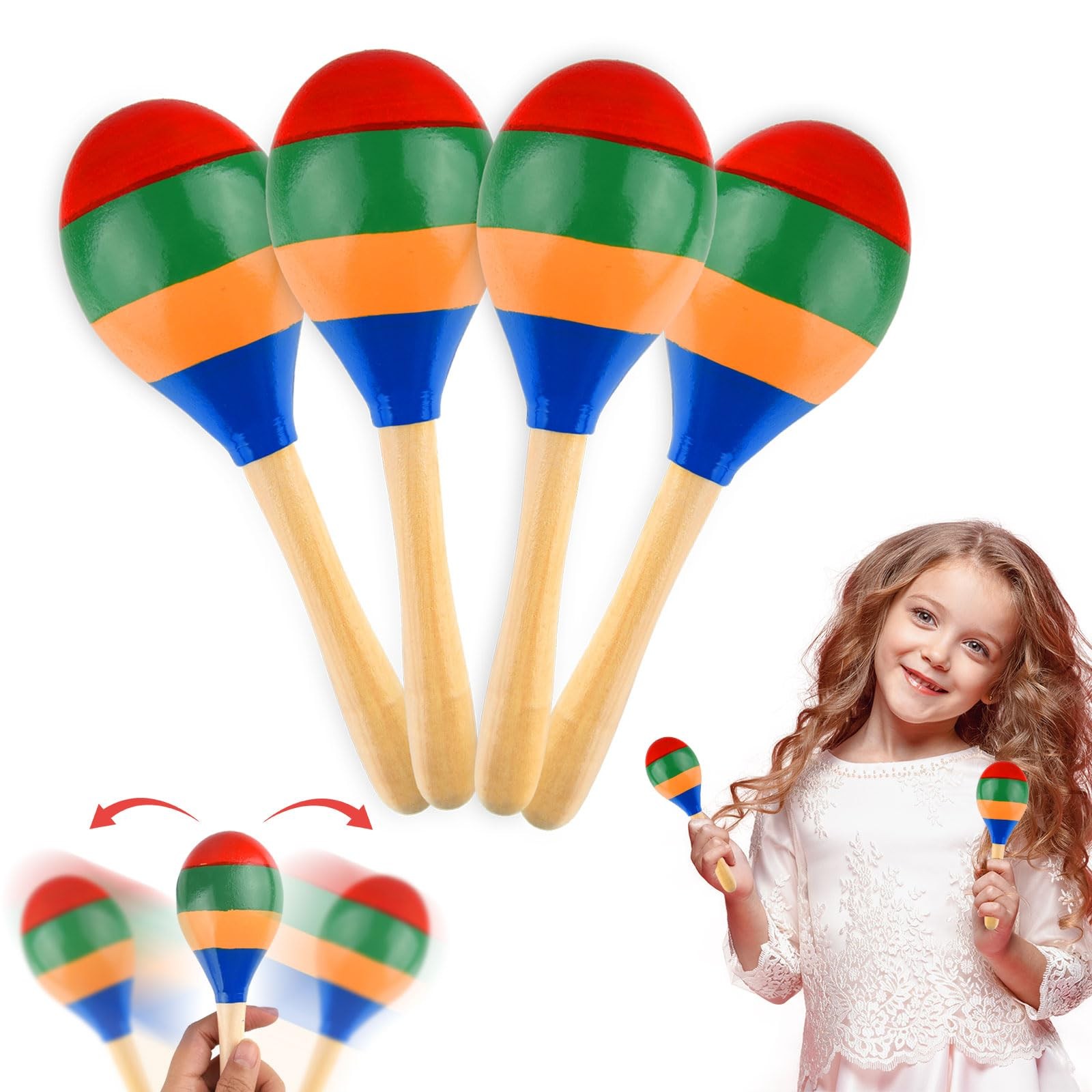 2 Pcs Maracas Hand Percussion Rattles, Colorful Wooden Maracas Rumba Shakers ...