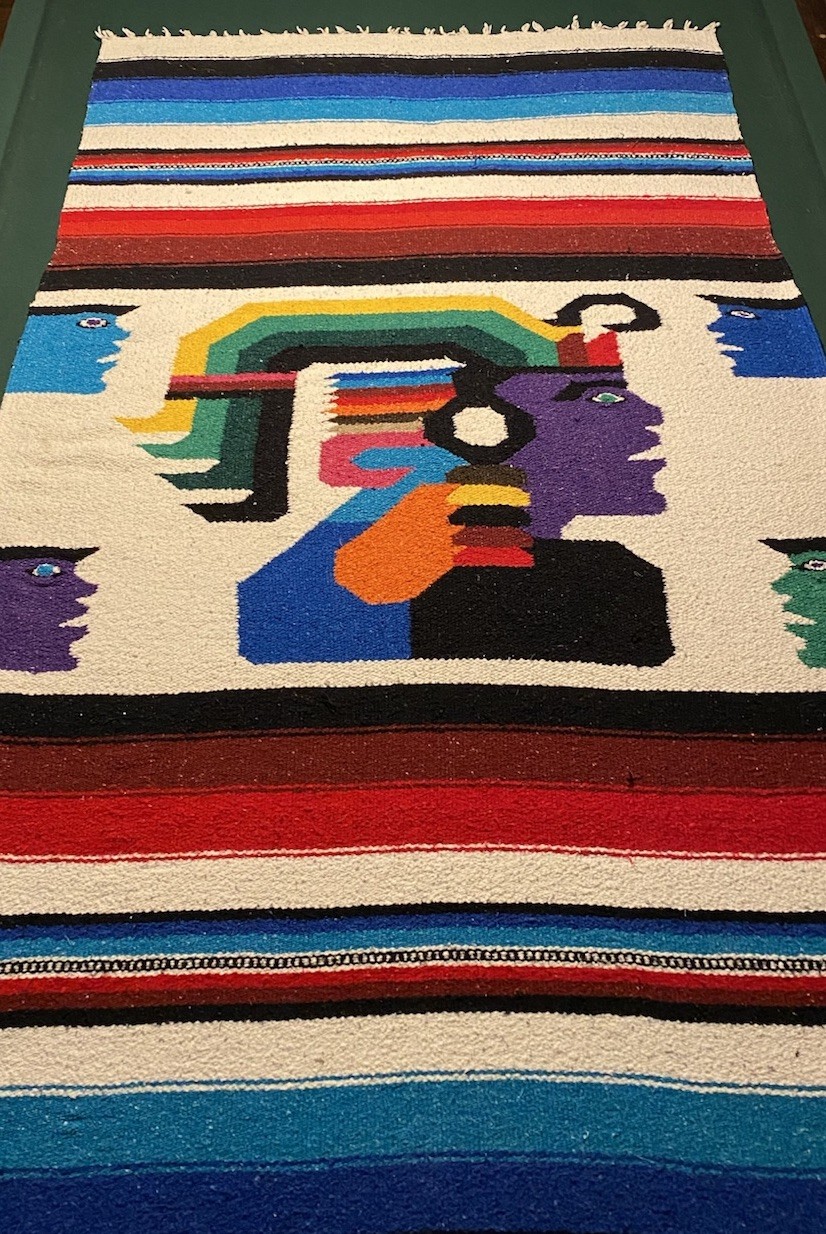 Vintage Mexican Saltillo Serape Rug Blanket Aztec Mayan Warrior 43x76 Hand Woven Vintage Mexican Saltillo Serape Rug Blanket Aztec Mayan Warrior 43x76 Hand Woven