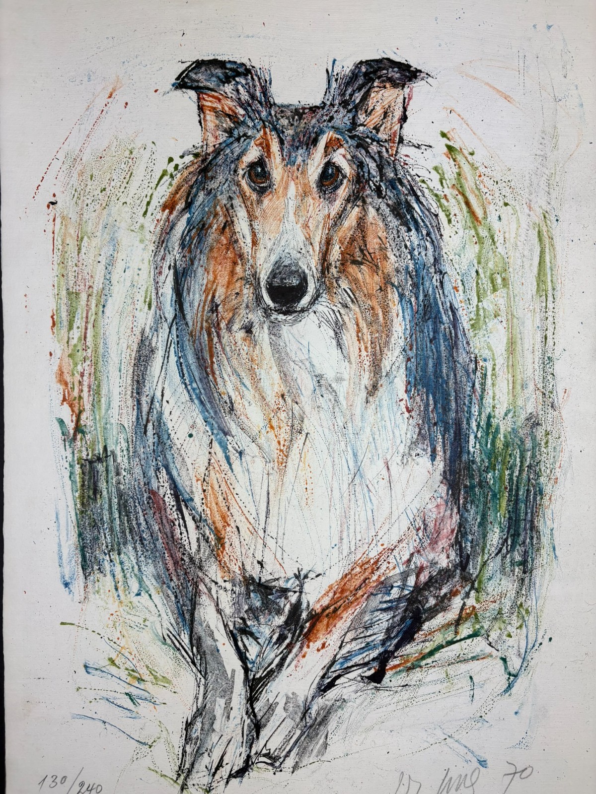 Fritz Rudolf Hug Rough Collie Hand Signed 130/240 Color Litho 1970 Swiss