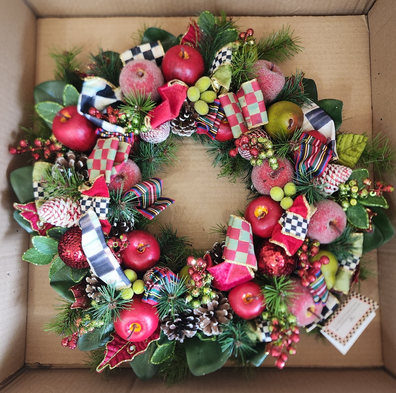 Mackenzie Childs Wreath Courtly Christmas Fruit Pinecone Ribbon 15\ Mackenzie Childs Wreath Courtly Christmas Fruit Pinecone Ribbon 15\