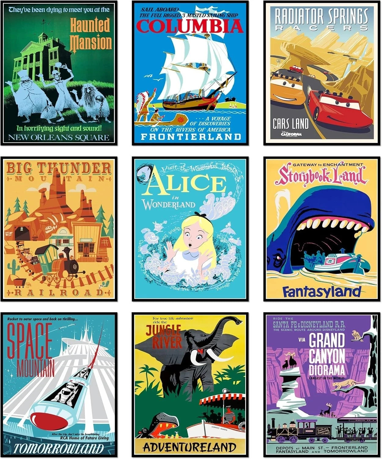 🏰 Vintage Disneyland Posters Set of 9, 8x10 🏰 Vintage Disneyland Posters Set of 9, 8x10