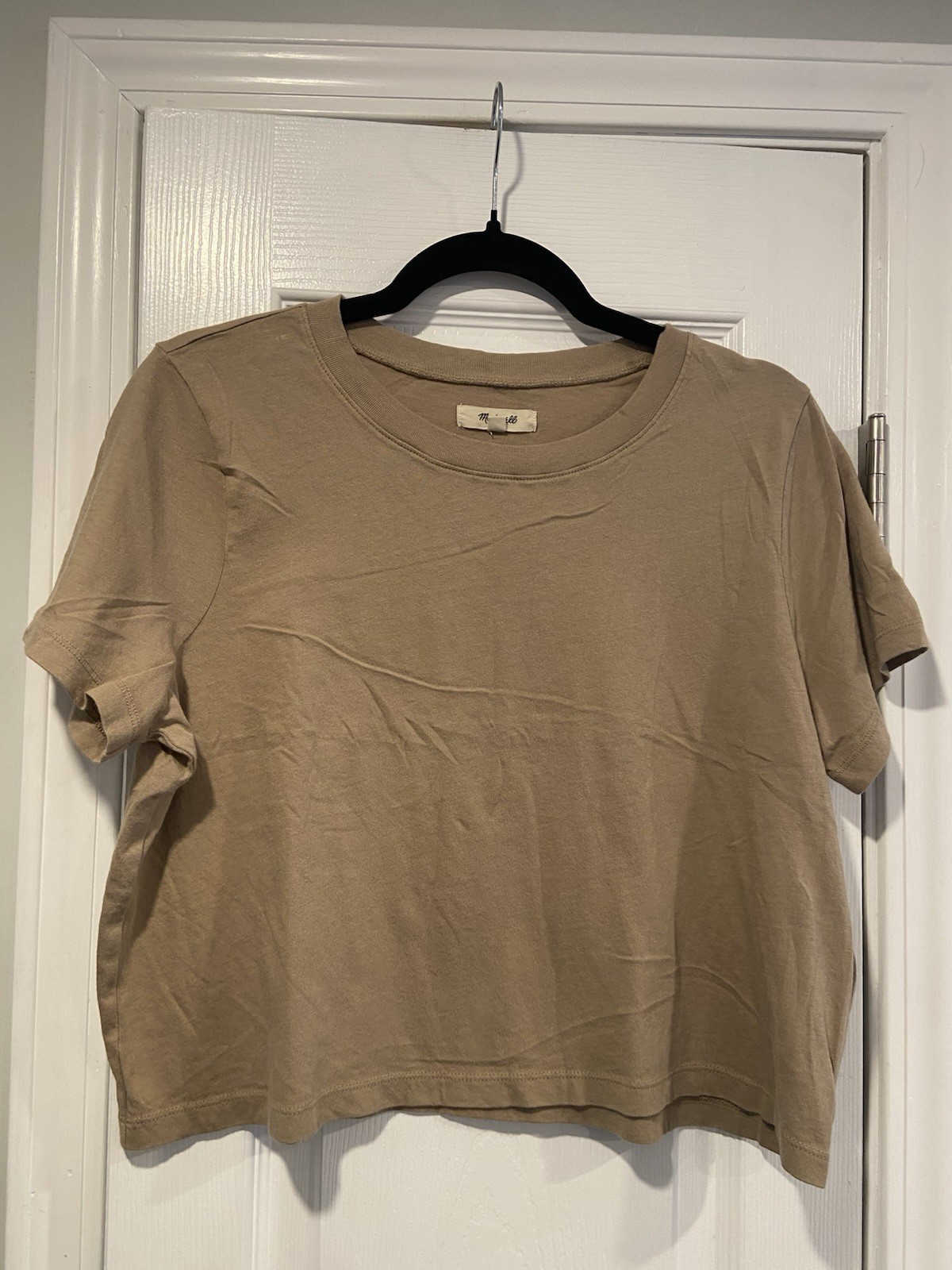 NWOT Madewell Size M Tan Khaki Softfade Cotton Boxy Crop Tee Short Sleeve Top