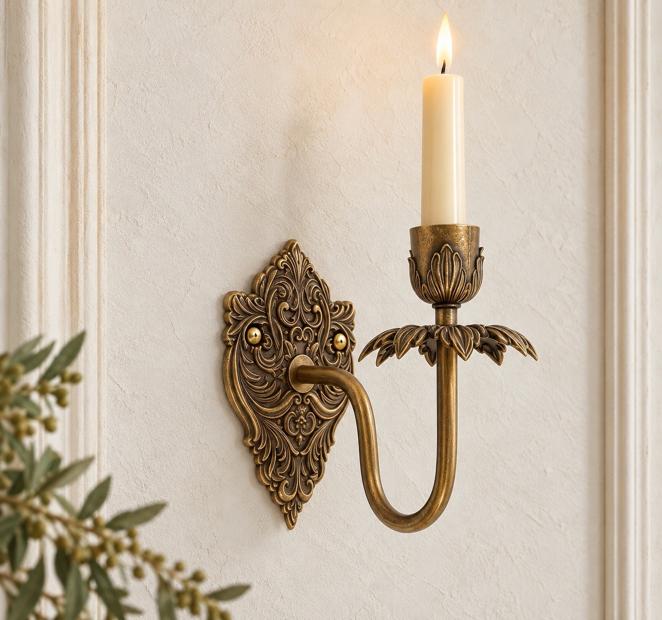 1 Antique Brass Ornate Candle Wall Sconce VTG Sty Metal Sconce Hollywood Regency 1 Antique Brass Ornate Candle Wall Sconce VTG Sty Metal Sconce Hollywood Regency