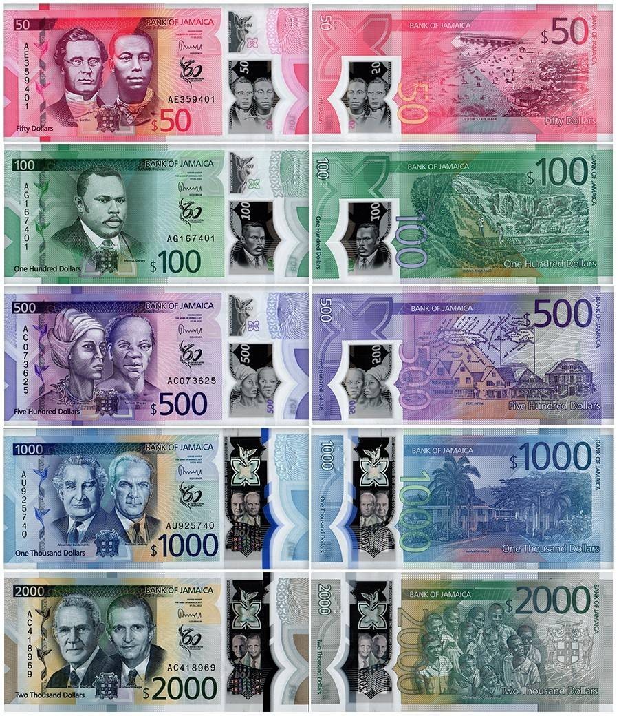 Jamaica 50-2000 Dollars, 5 Pieces Set, 2022, P-96-100, UNC, Commemorative Jamaica 50-2000 Dollars, 5 Pieces Set, 2022, P-96-100, UNC, Commemorative