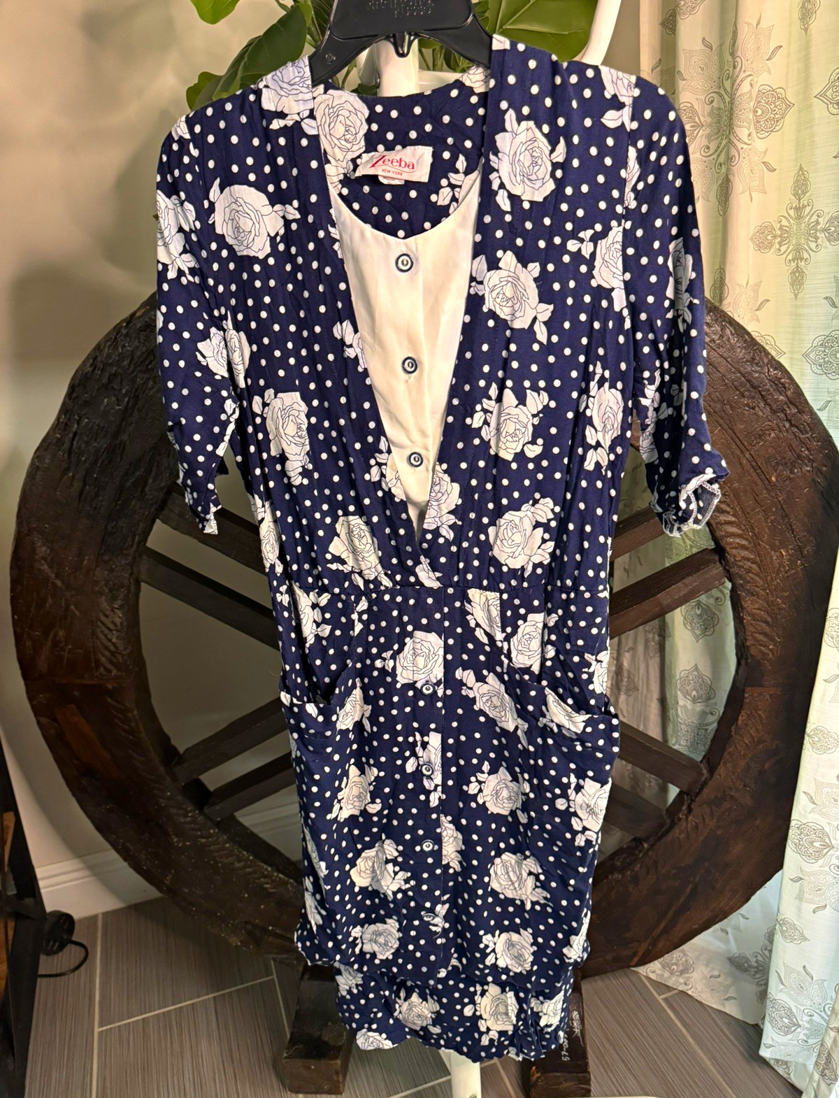 VTG 90s Zeeba New York Polka Dot Floral Rayon Dress Mock Vest S VTG 90s Zeeba New York Polka Dot Floral Rayon Dress Mock Vest S
