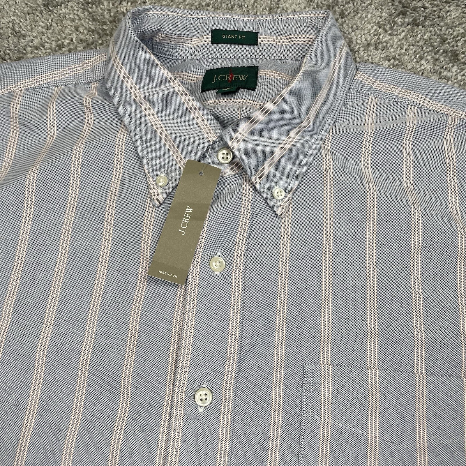 New J Crew Giant Fit Oxford Shirt Mens L Manfred Blue Stripe Button Down Oarsman