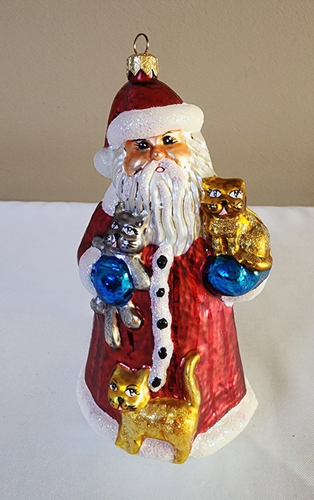 Vintage RADKO 1998 Large Santa CATS AND CLAUS Blown Glass Christmas Ornament