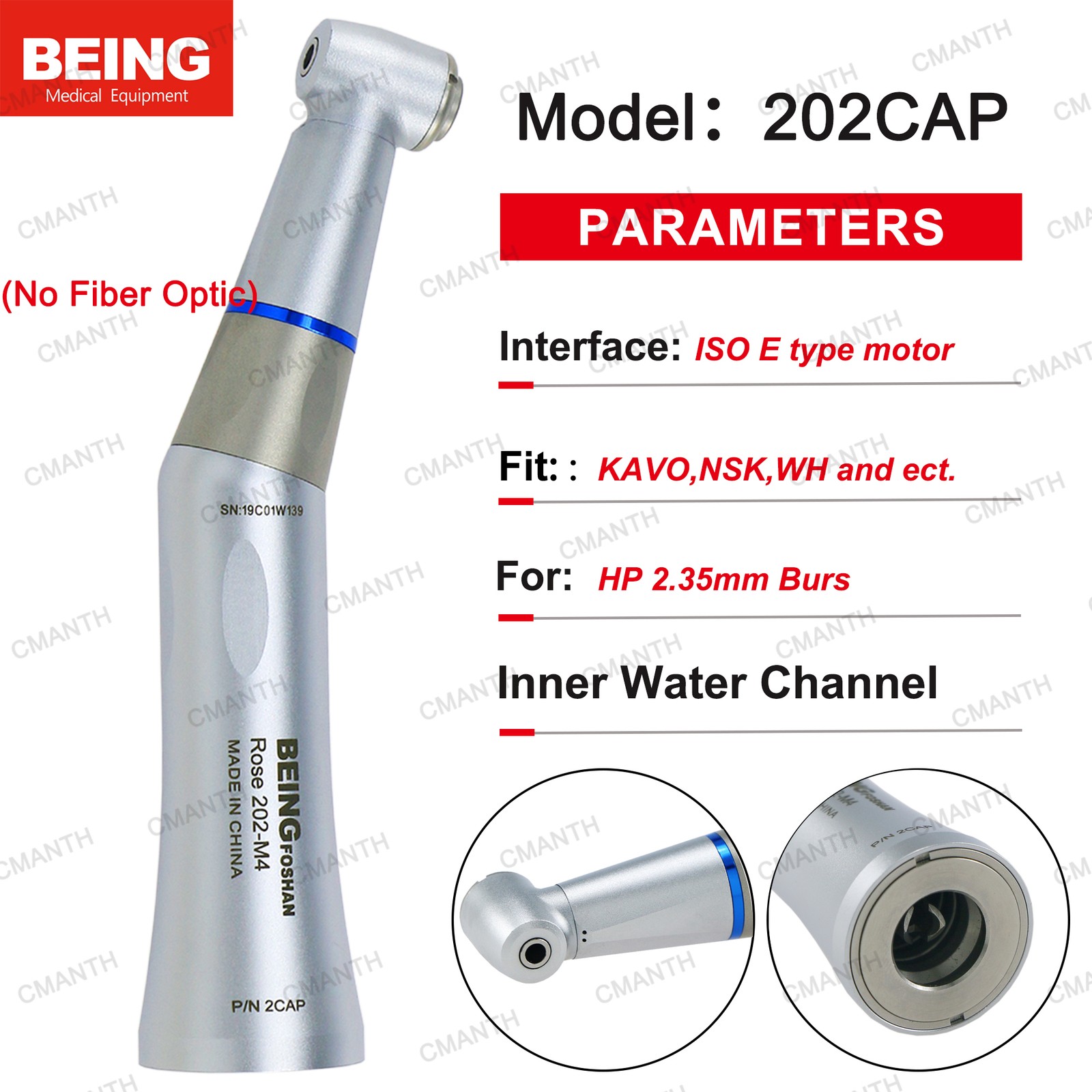 BEING Dental Low Speed Contra Angle Straight Handpiece Air Motor 4 Hols NSK KAVO