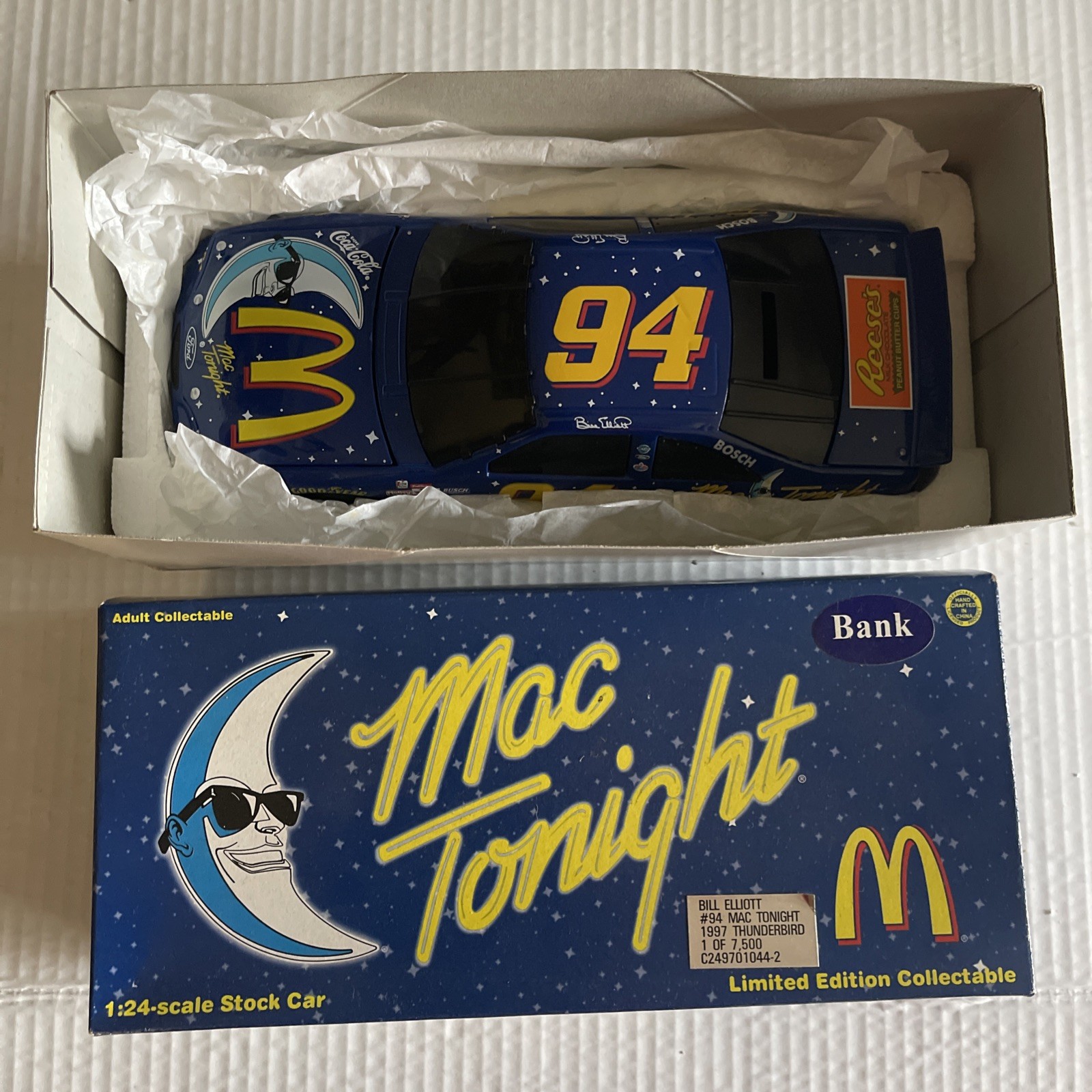BILL ELLIOTT 1/24 #94 MAC TONIGHT ACTION DIECAST BANK 1997