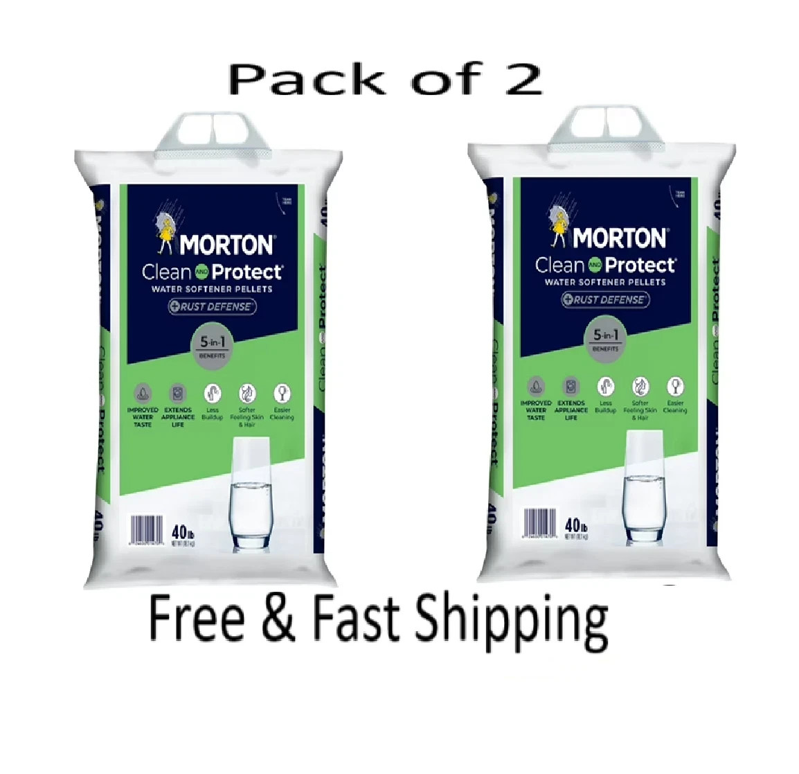 Morton Clean Protect Plus Rust Defense Water Softener Salt Pellets, 40 LB,2 PACK Morton Clean Protect Plus Rust Defense Water Softener Salt Pellets, 40 LB,2 PACK