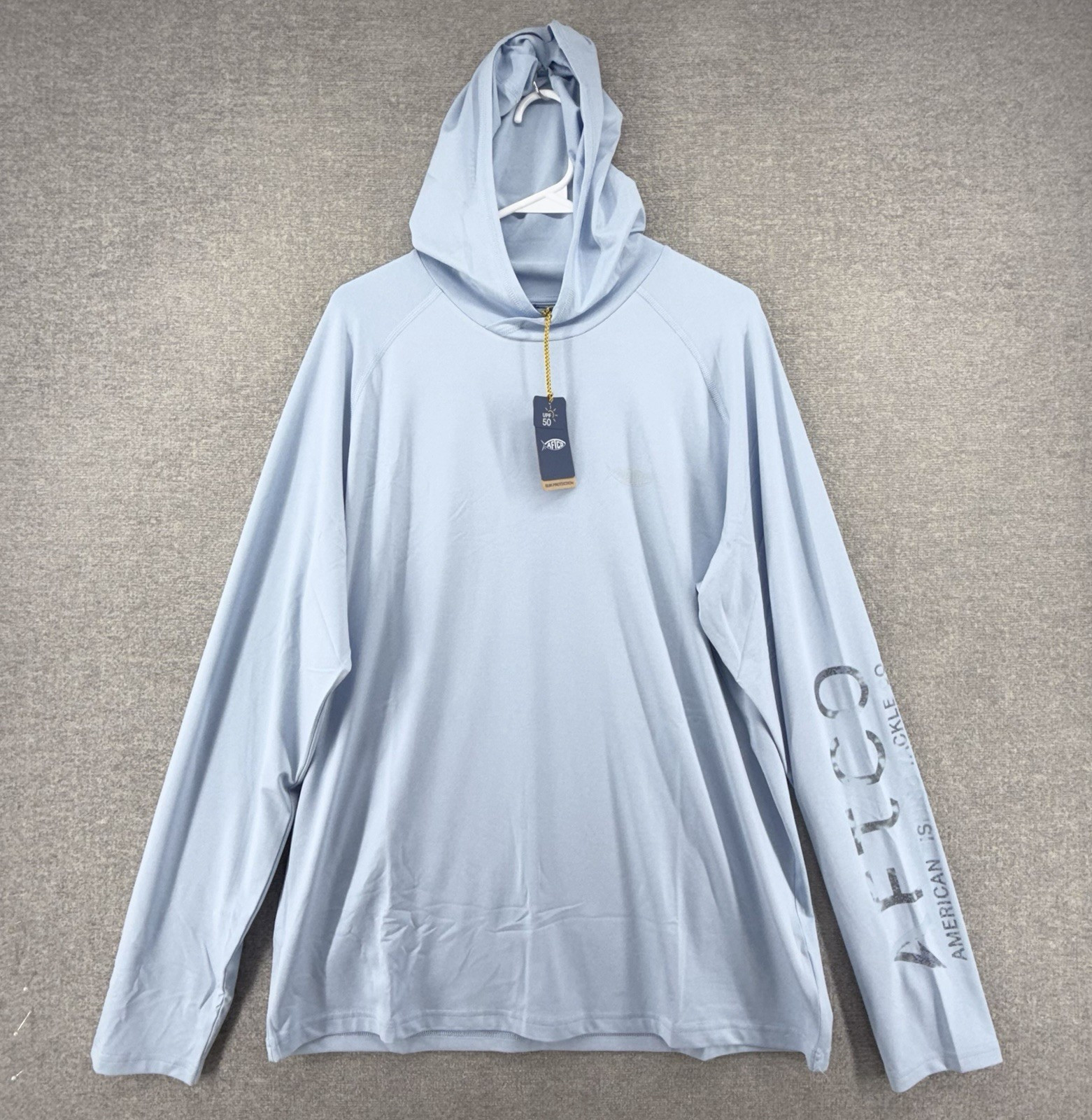 AFTCO Fishing Pullover Hoodie Men Size Large Light Blue Boating UPF 50 NEW $45