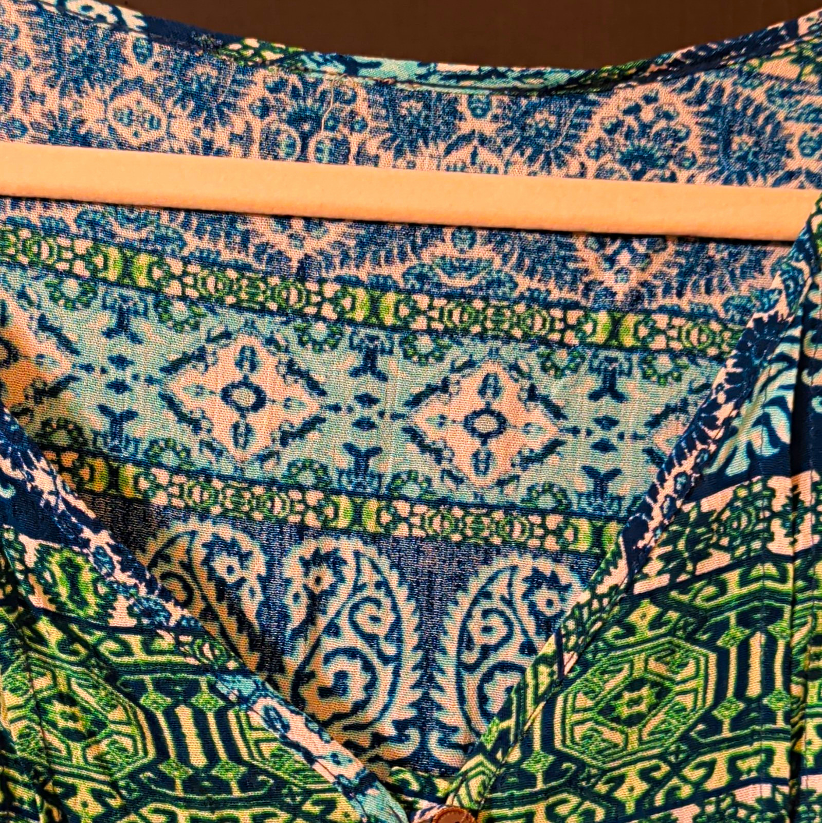 Women\'s Plus 5X Blue/Green Geometric V-Neck 3/4 Slv Pullover Tunic Blouse Women\'s Plus 5X Blue/Green Geometric V-Neck 3/4 Slv Pullover Tunic Blouse