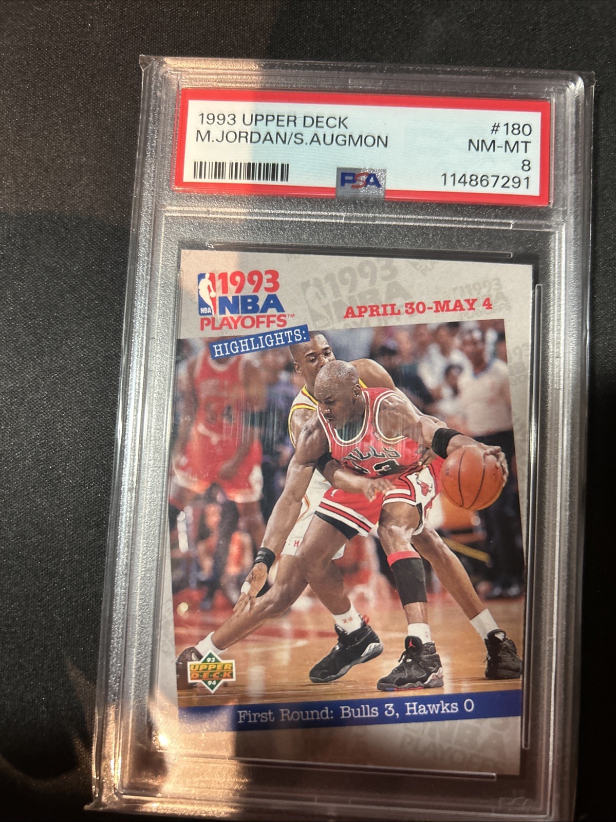 1993-94 Upper Deck - NBA Playoffs Highlights Michael Jordan #180 PSA 8 1993-94 Upper Deck - NBA Playoffs Highlights Michael Jordan #180 PSA 8