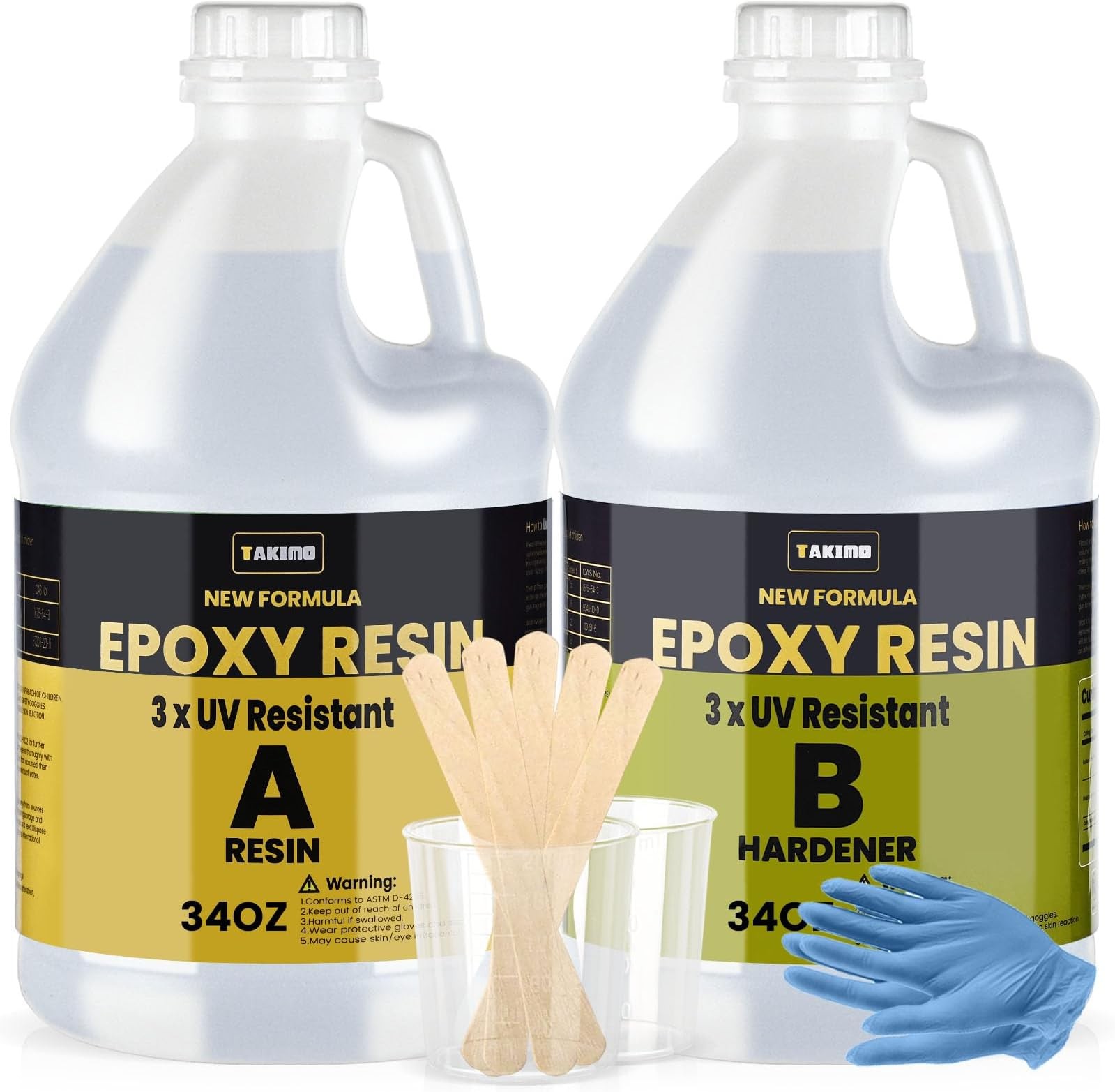 TAKIMO 68OZ 3X UV Resistant Crystal Clear Epoxy Resin Kit, 1:1 High Gloss | N...