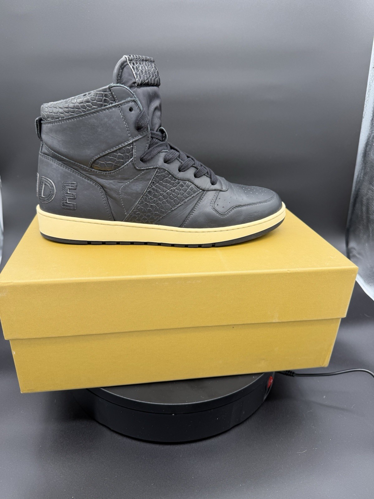 Rhude Rhecess High Black Croc Leather Sneakers Sz 10 Mens NIB w/ Dust Bag Rare