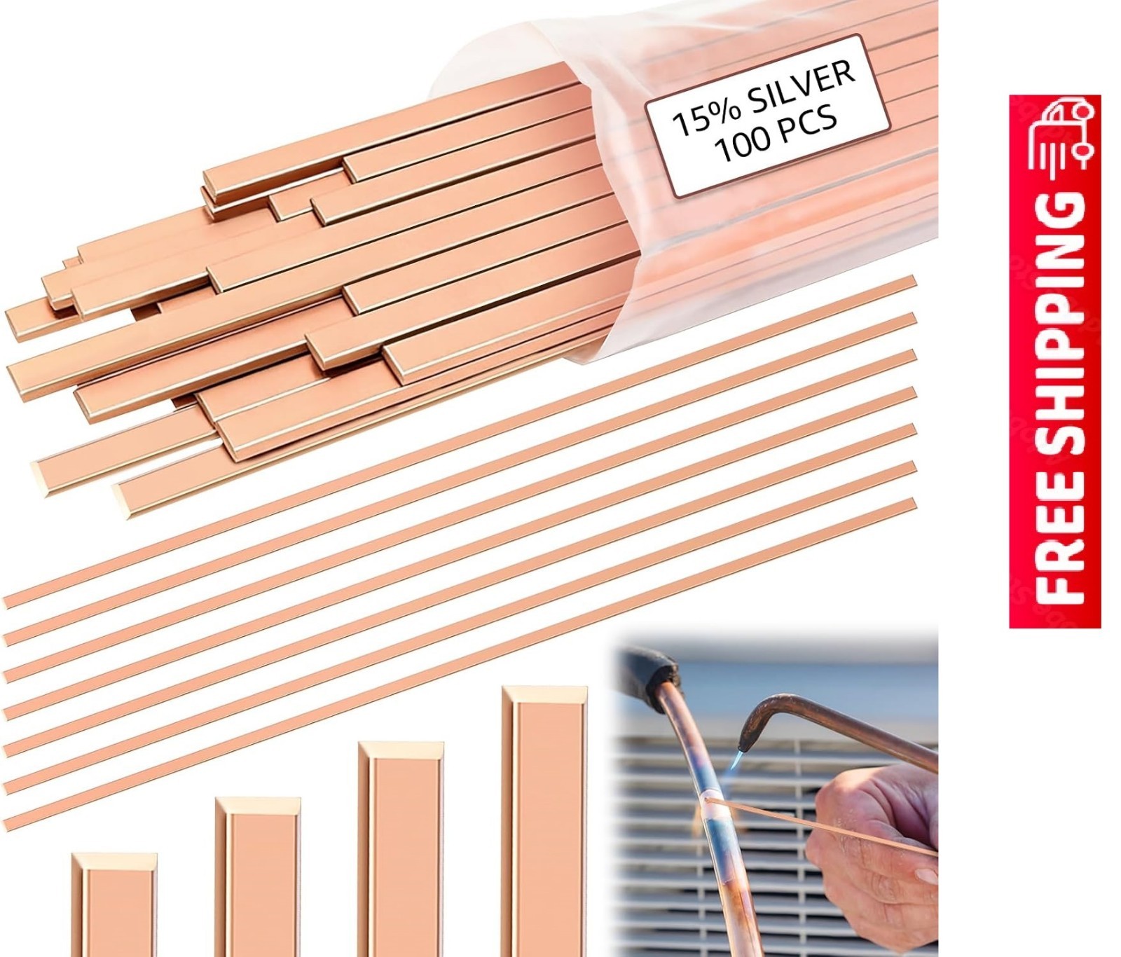 100 Sticks 15% Silver Brazing Rods AWS Bcup-5 15% Silver Solder Phos Copper Braz 100 Sticks 15% Silver Brazing Rods AWS Bcup-5 15% Silver Solder Phos Copper Braz