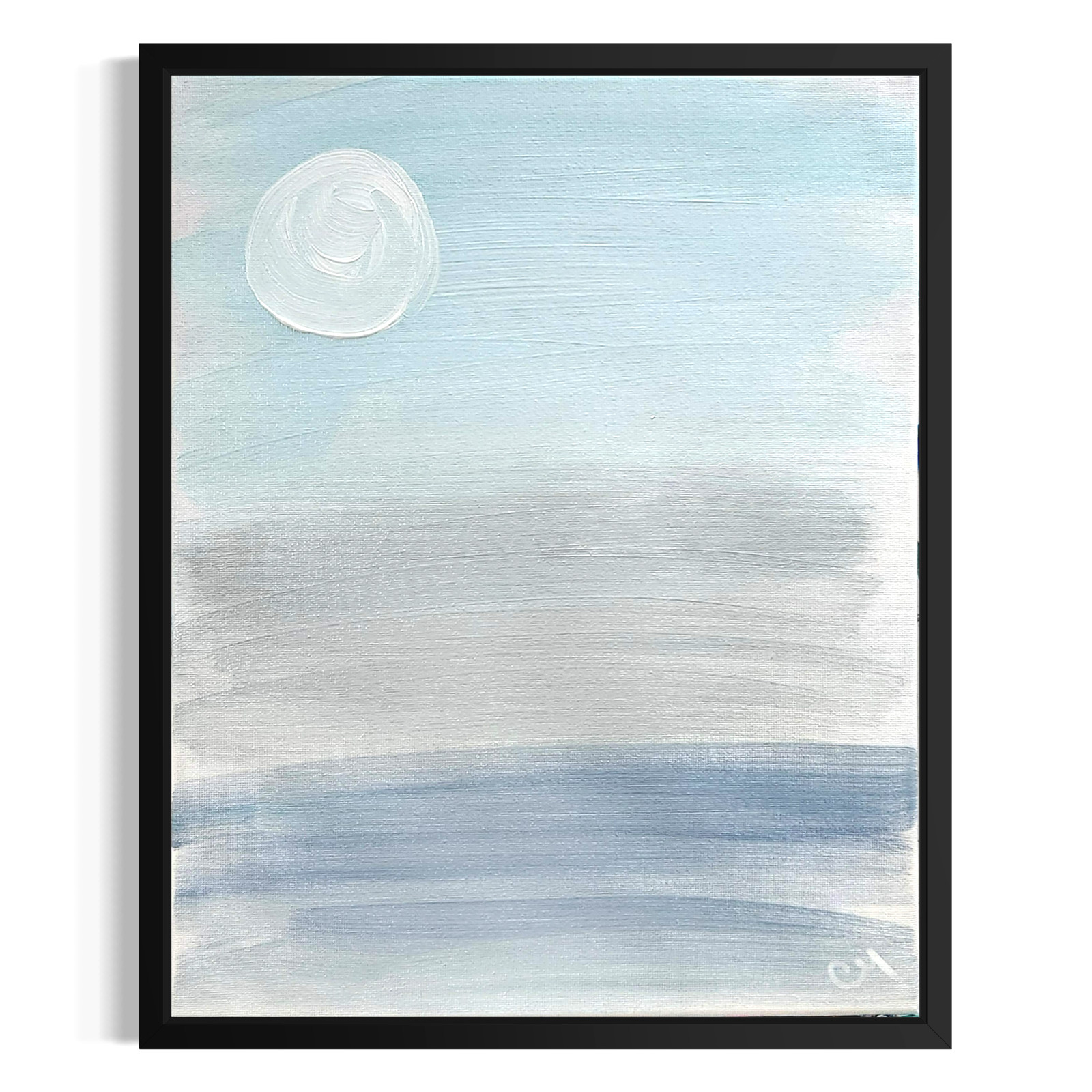 Original Abstract 11x14 Acrylic Seascape Painting Blue Signed Canvas Wall Art