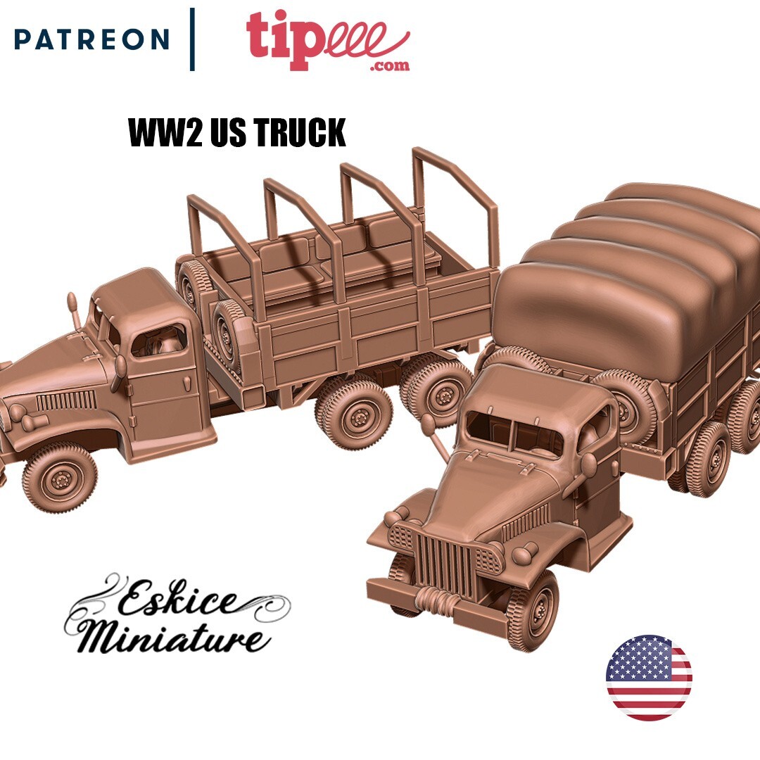 Eskice Miniature WW2 x1 US Transport Truck WWII Bolt Action Chain of Command 3D