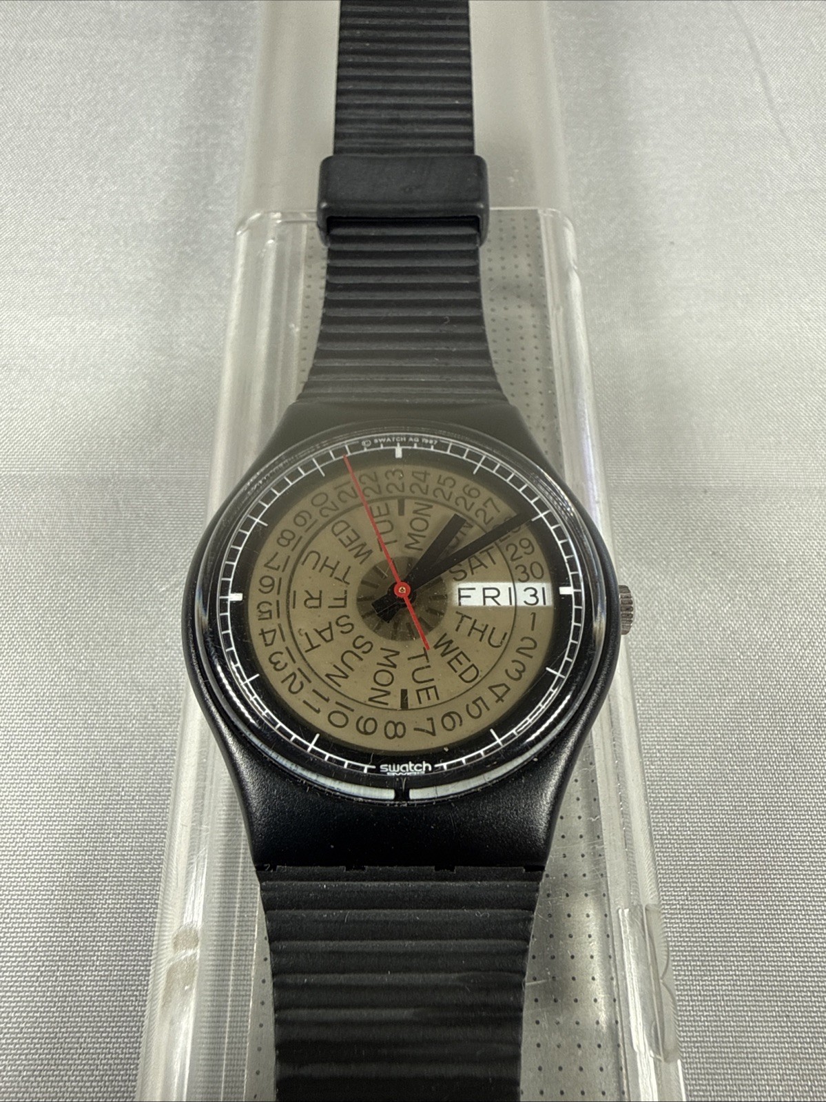 Vintage 1988 Swatch GB713 Tickertape Swiss Watch w/ Case Working