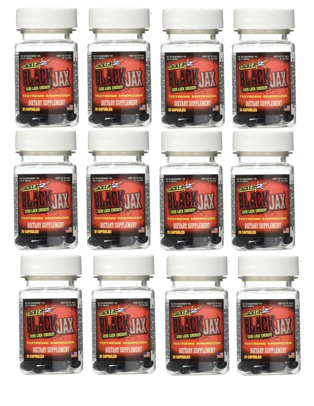 Stacker BLACK JAX ENERGY PILLS (12 BOTTLES X 20CT) 240 Capsules Stacker BLACK JAX ENERGY PILLS (12 BOTTLES X 20CT) 240 Capsules