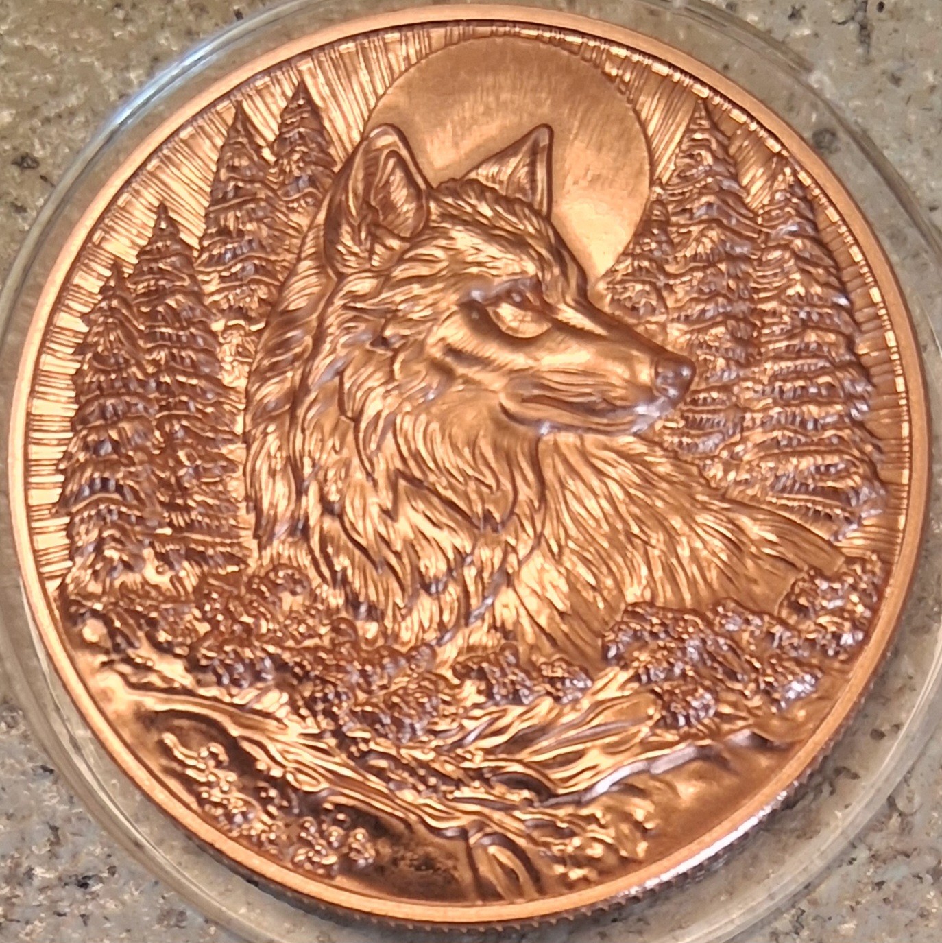 10 WOLF & MOON COINS -1 Oz. BU COPPER ROUND .999 FINE BULLION - 3D HI-RELIEF CB
