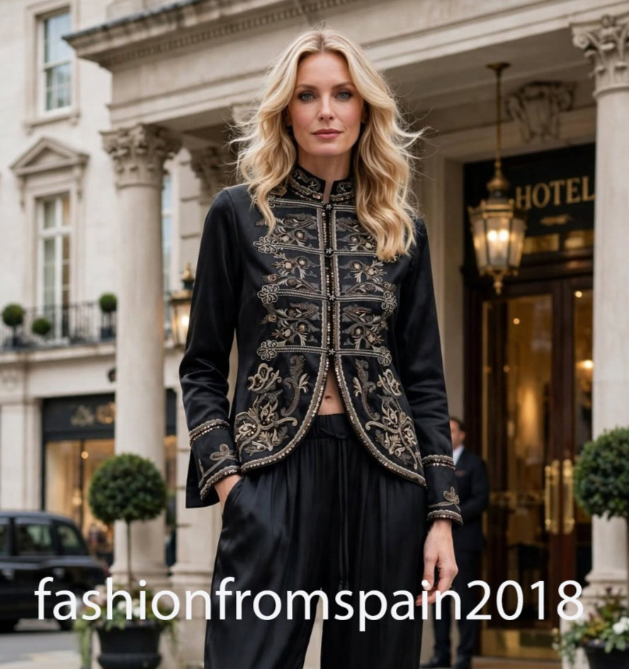 ZARA NEW WOMAN ARMY EMBROIDERED FROG FASTENING JACKET BLACK XS-XL 5107/251/800