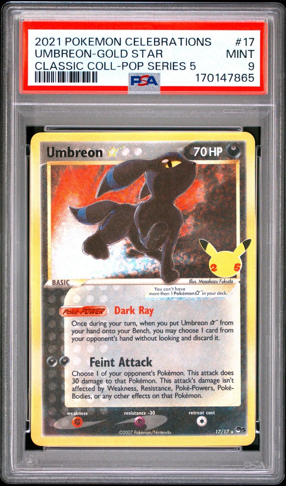 2021 POKEMON CELEBRATIONS CLASSIC COLLECTION #17 UMBREON-GOLD STAR PSA 9