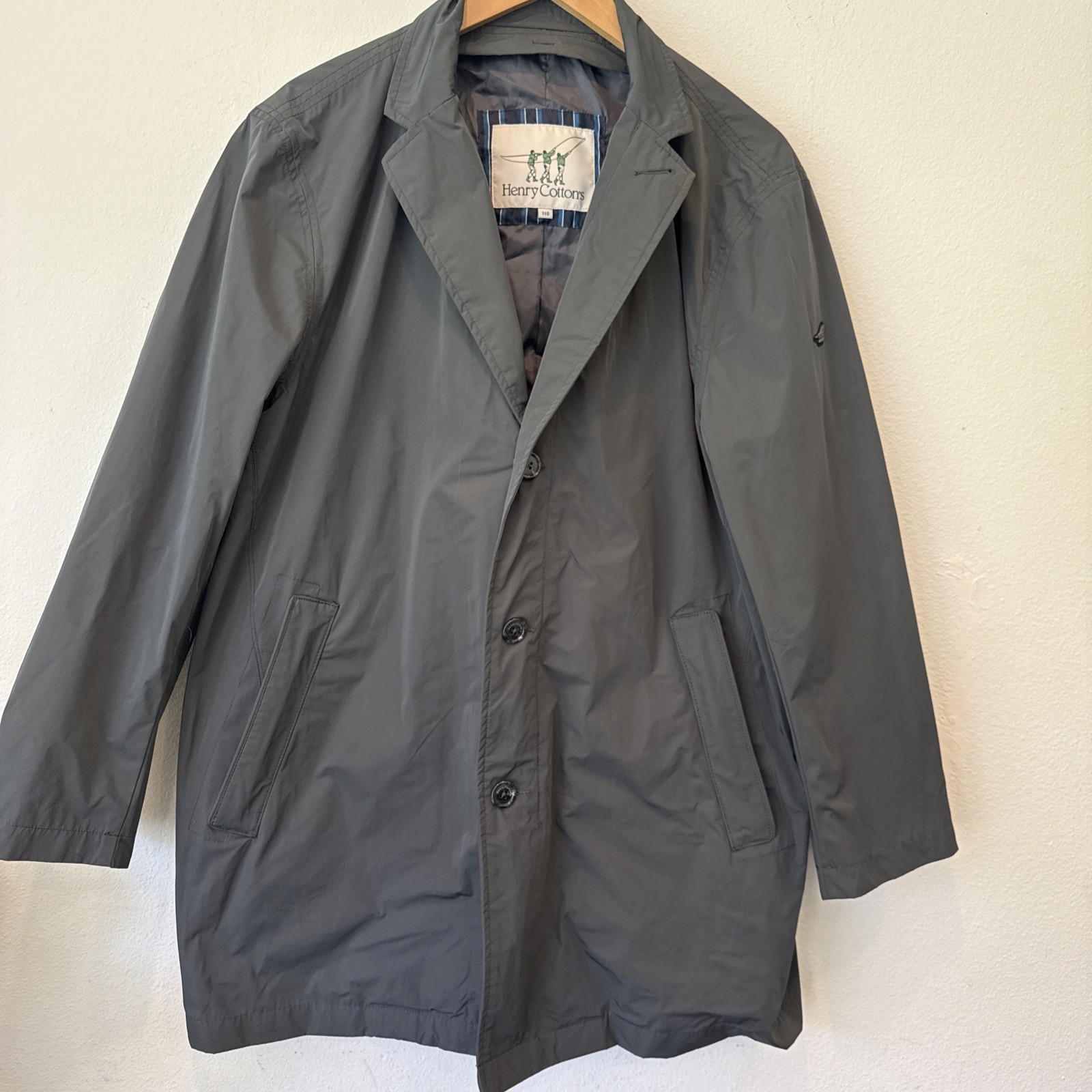 Henry Cotton’s Lightweight Nylon Field Jacket — Gray — 3‑Button + Zip — Men’s XL