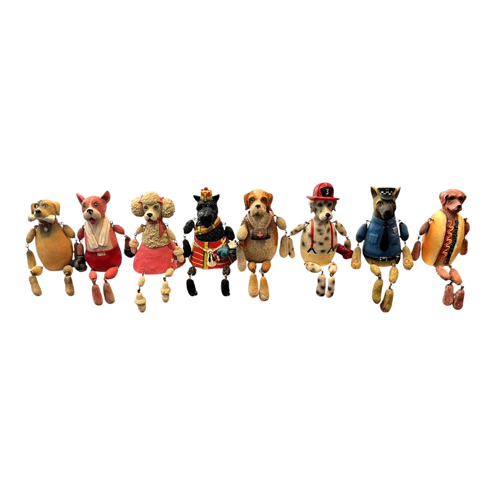 WMG Whimsical Dog Shelf Sitters Lot of 8 Jointed Resin Dangling Leg Figurines