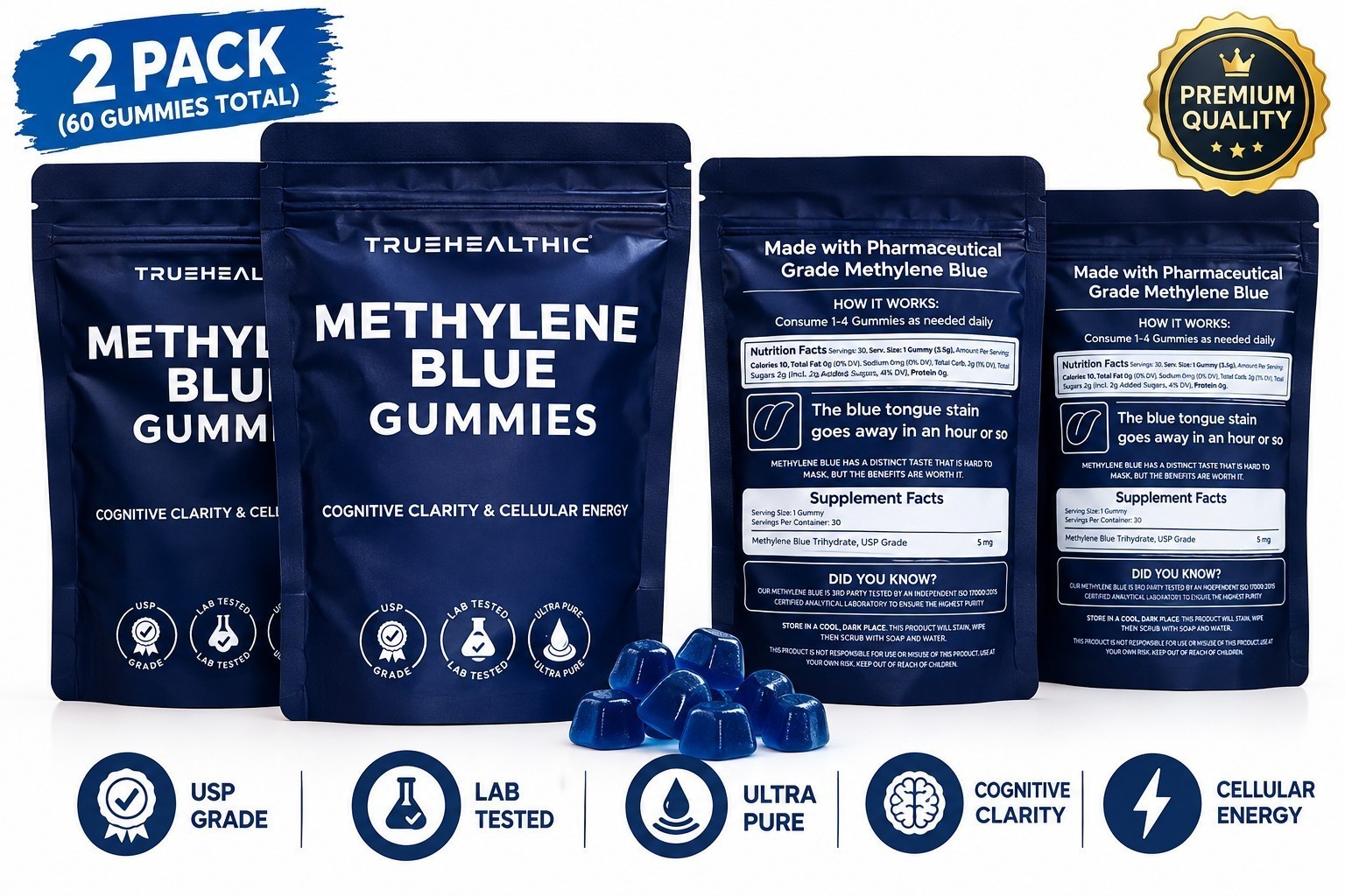 TrueHealthic 30 Blue Gummies Cognitive Clarity & Cellular Energy 2Pc. 60 Total TrueHealthic 30 Blue Gummies Cognitive Clarity & Cellular Energy 2Pc. 60 Total