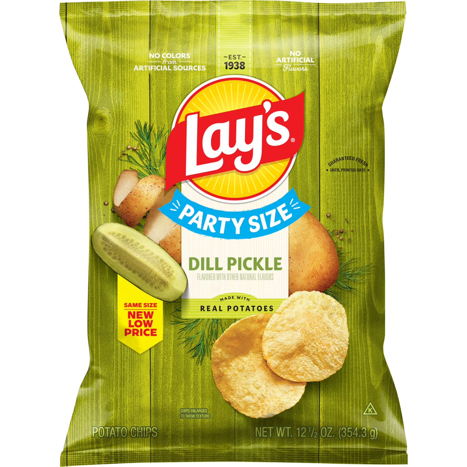 Lay\'s Dill Pickle Flavored Potato Chips, Party Size, 12.5 oz Bag .