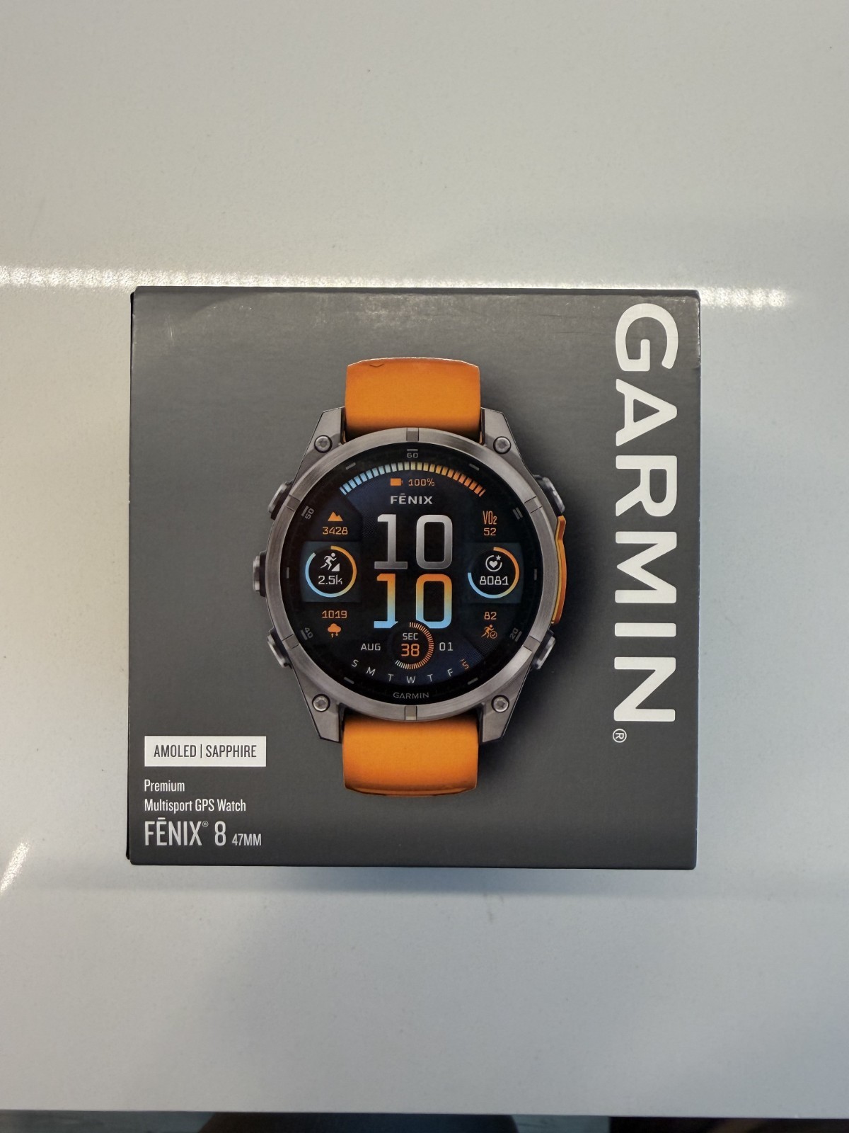 Garmin Fenix 8 AMOLED Sapphire 47mm Multisport Watch, Orange Band, Used Garmin Fenix 8 AMOLED Sapphire 47mm Multisport Watch, Orange Band, Used