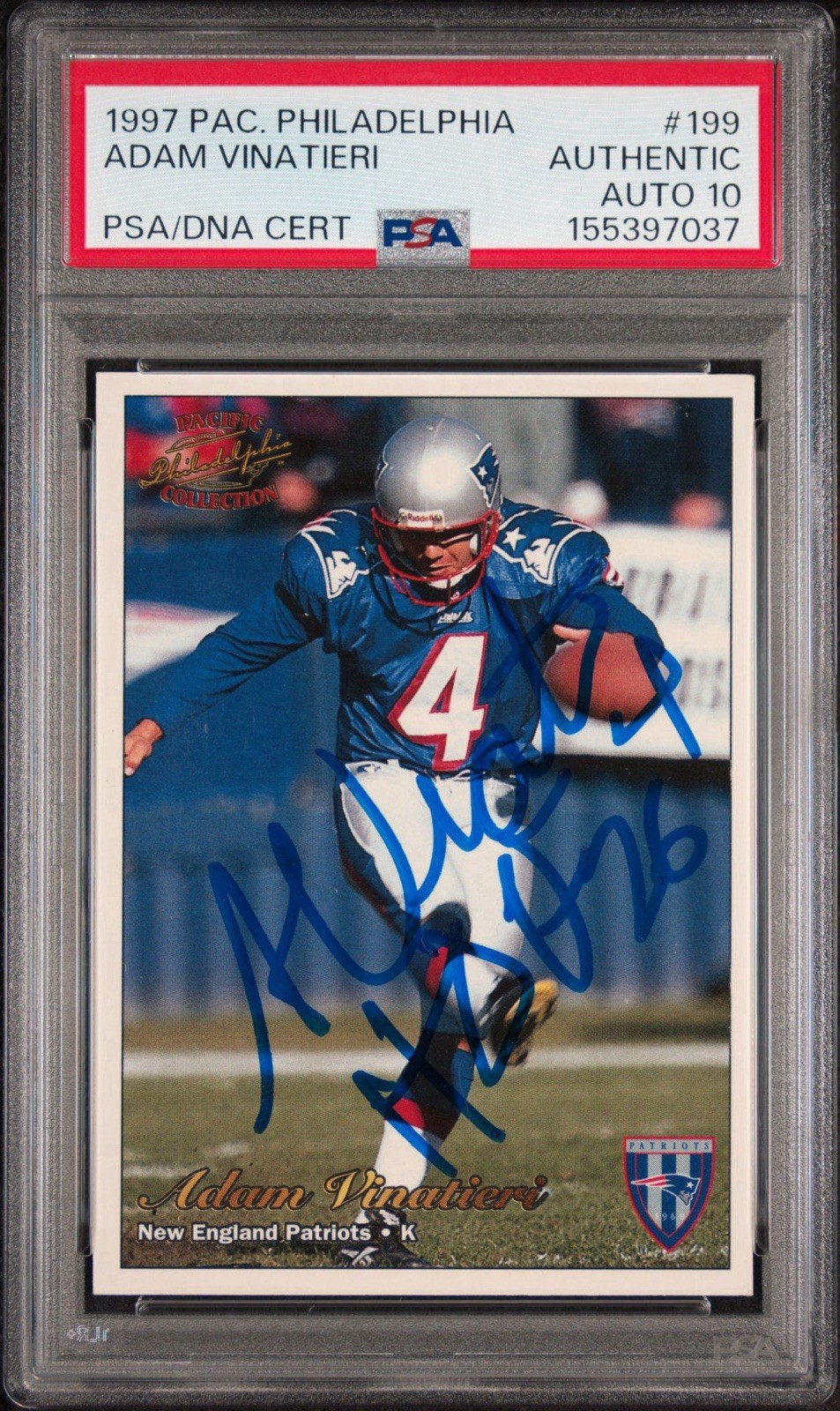1997 Pacific Philadelphia #199 Adam Vinatieri Signed Rookie HOF 26 PSA 10 Auto