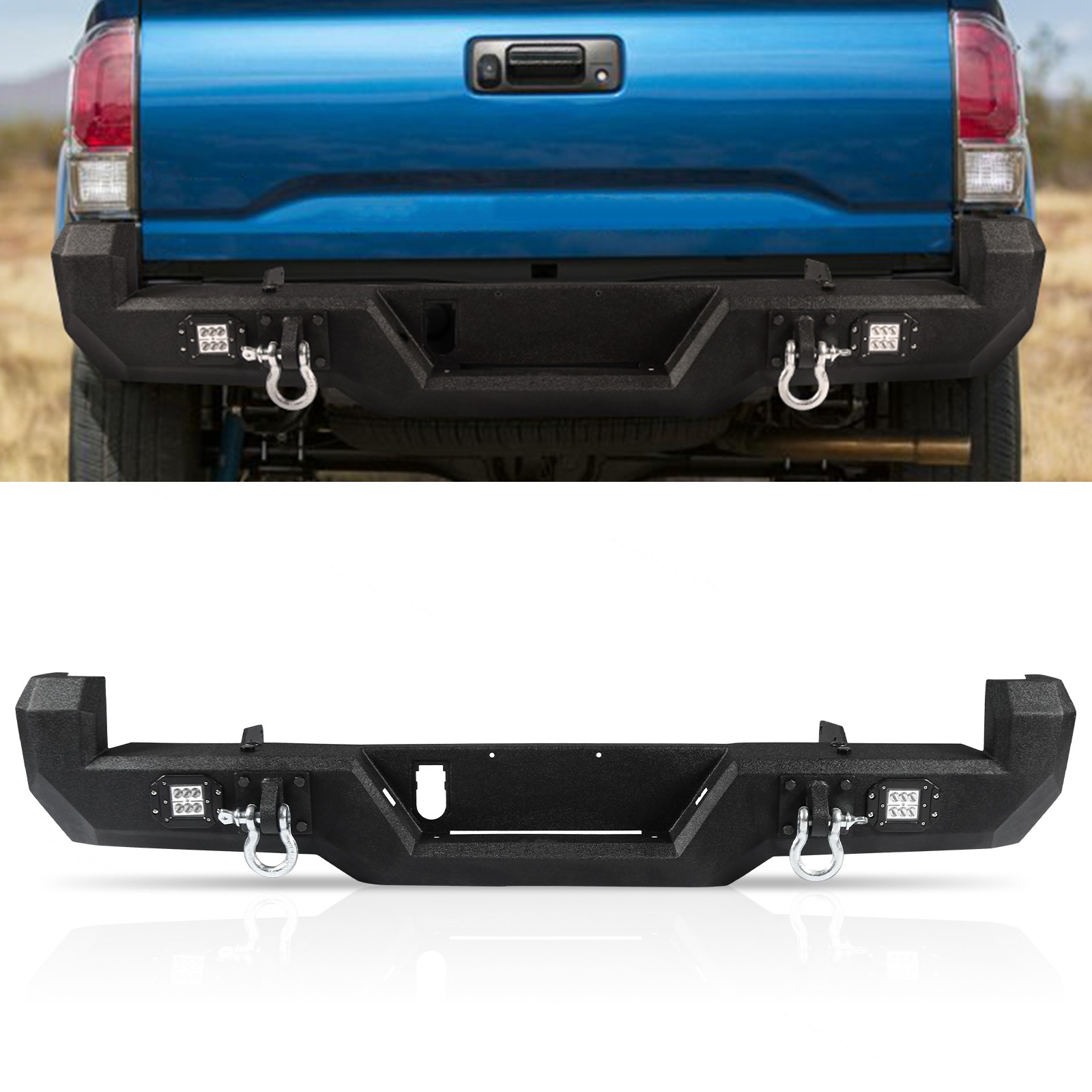 Fits 2016-23 Toyota Tacoma Steel Rear Bumper W LED Lights D-rings NO Sensor Hole