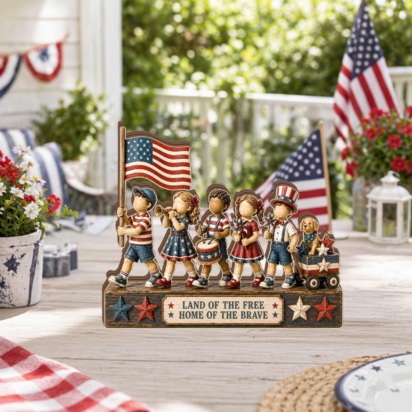 Patriotic Kids Parade Wooden Block, Americana Family Decor