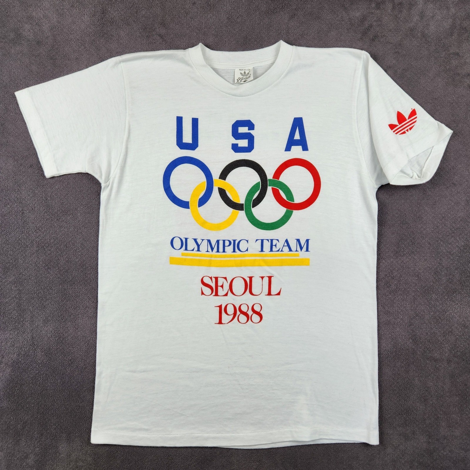 Vintage USA Olympic Seoul 1988 Adidas Shirt Mens Small White Single Stitch USA