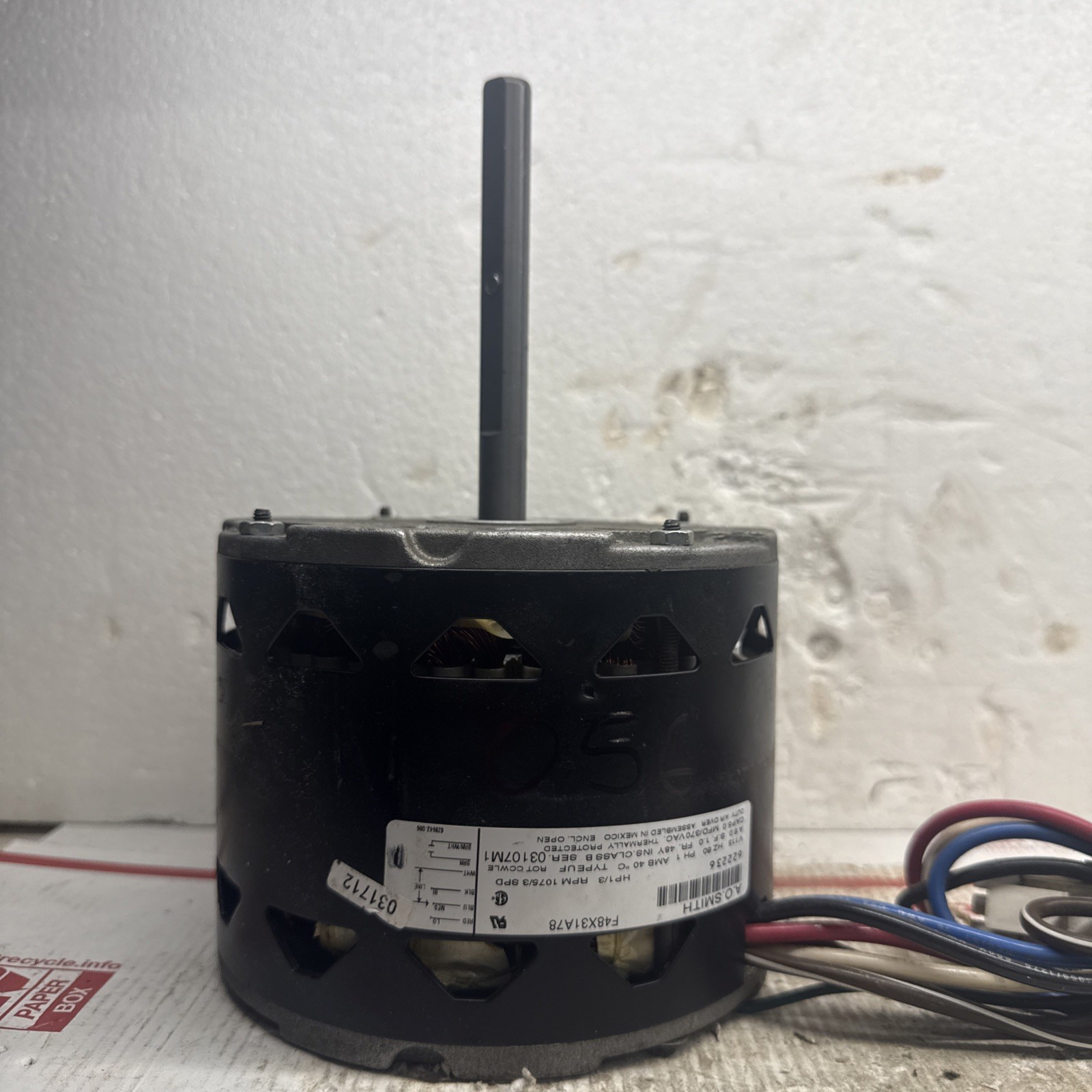 A O Smith OEM F48X31A78/622236 Nordyne Furnace Blower Motor 1/3HP, 1075rpm #056 A O Smith OEM F48X31A78/622236 Nordyne Furnace Blower Motor 1/3HP, 1075rpm #056
