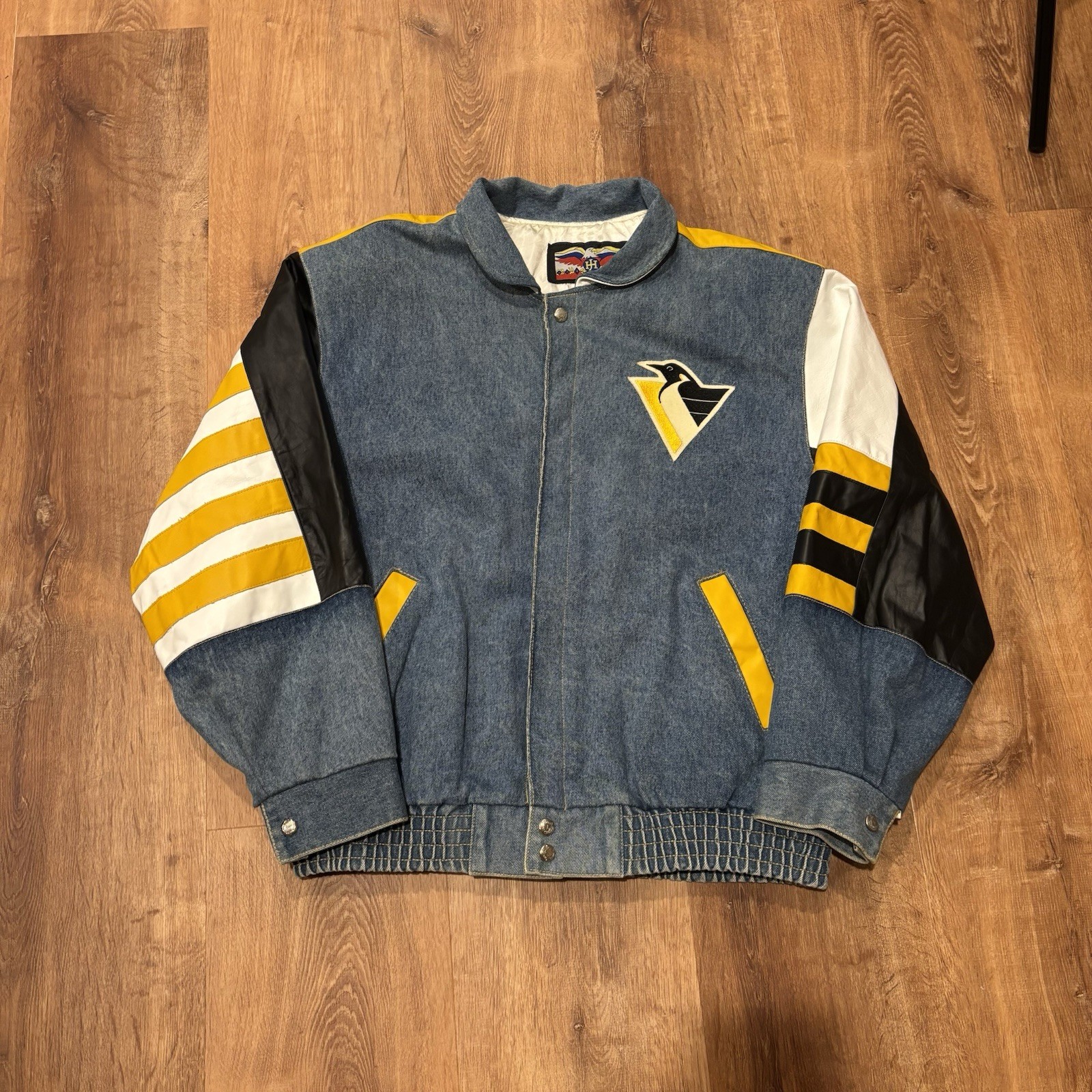 Vintage Jeff Hamilton Pittsburgh Penguins Leather Denim Jacket Mens Large 90s Vintage Jeff Hamilton Pittsburgh Penguins Leather Denim Jacket Mens Large 90s