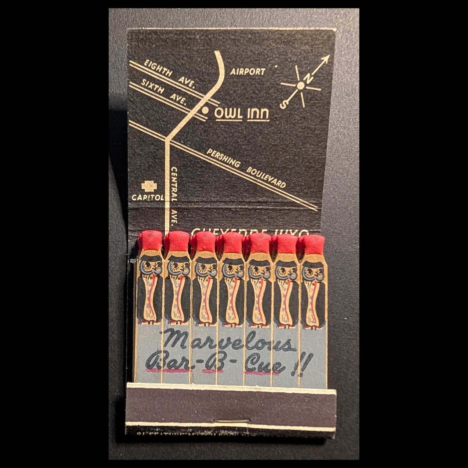Full Book Vintage Feature Matchbook Owl Drive Inn BBQ Cheyenne WY