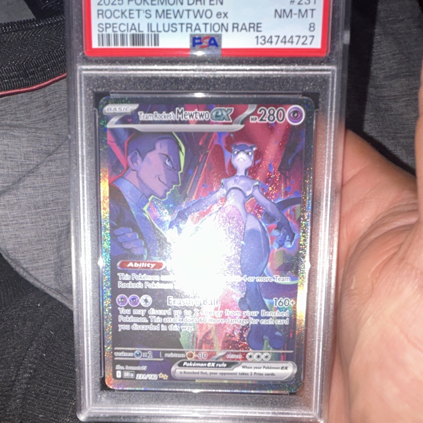 Team Rocket\'s Mewtwo Ex 231/182 Sv10: Destined Rivals Holo Pokemon TCG PSA 8