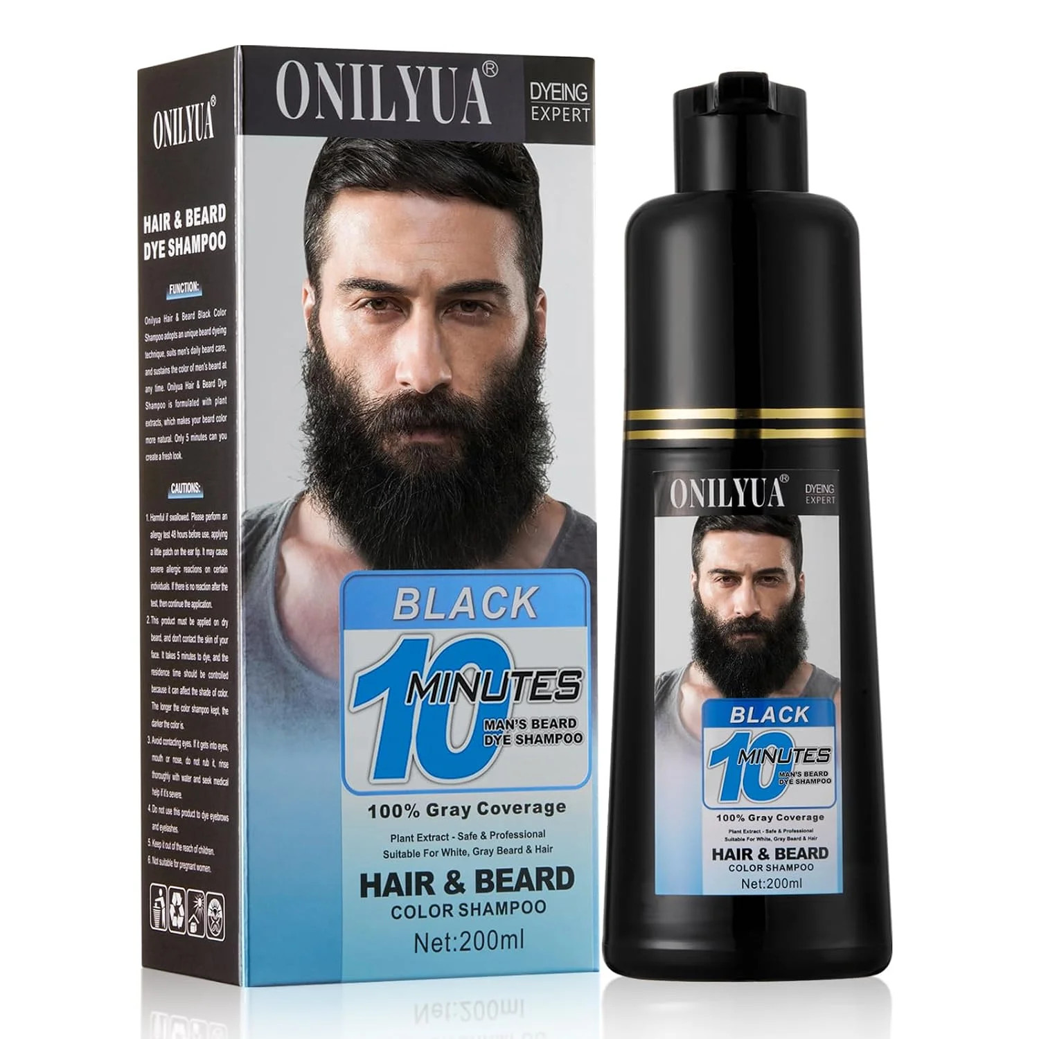Men's 3 in 1 Black Beard Dye Shampoo, Simpler Color for Men's Beard