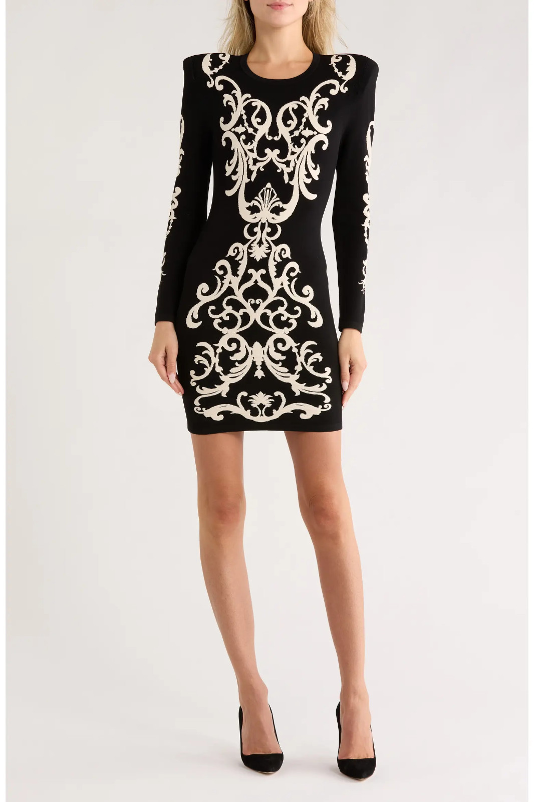 New L’agence Black Mini Dress w/ Ivory Design, Never Worn, Size L New L’agence Black Mini Dress w/ Ivory Design, Never Worn, Size L