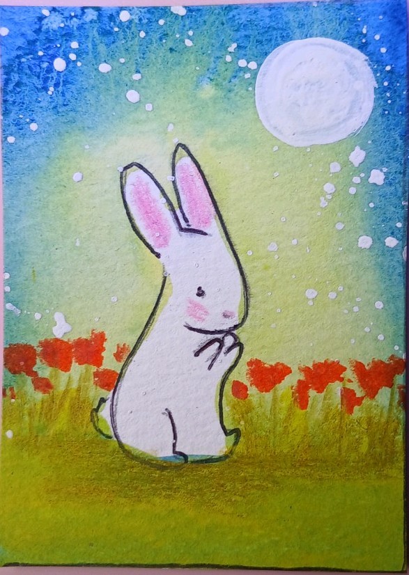 Aceo Original Mixed Medi Art Card Bunny Aceo Original Mixed Medi Art Card Bunny