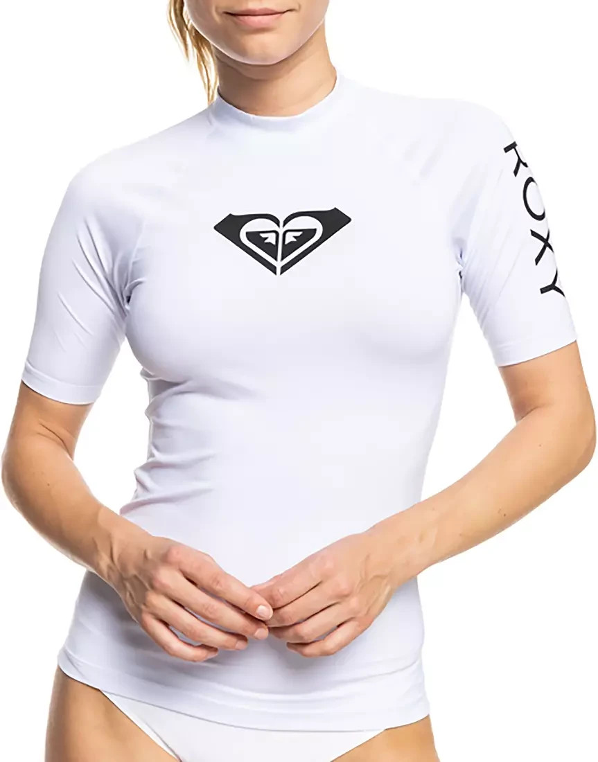 Roxy Women's Whole Hearted Short Sleeve Rashguard White Roxy Women's Whole Hearted Short Sleeve Rashguard White