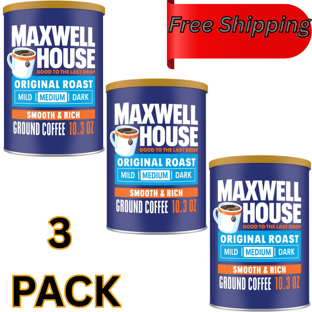 3 PACK - Maxwell House Original Roast Ground Coffee 10.3 oz Canister Medium
